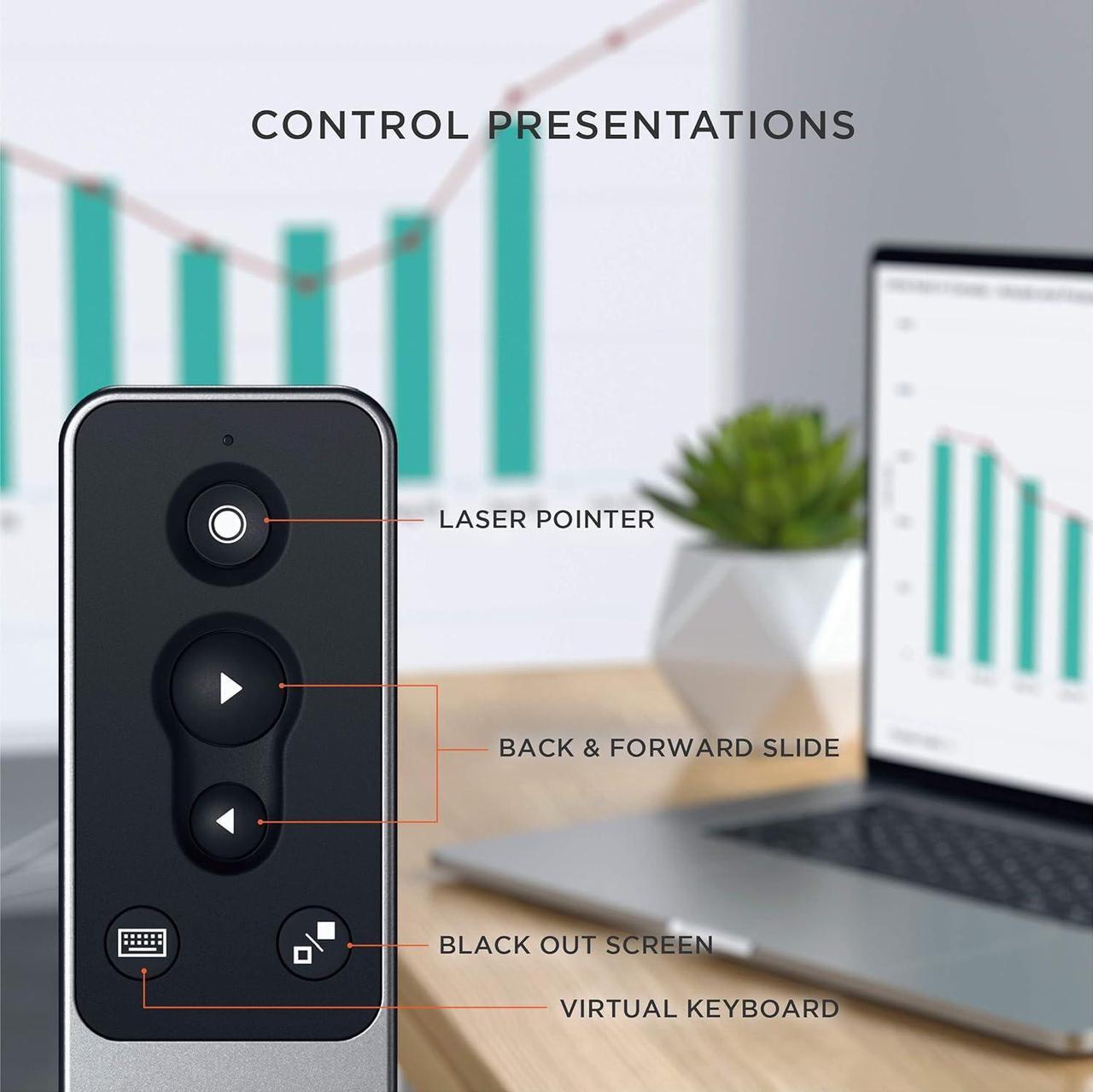 Alt view image 2 of 5 - R1 Bluetooth Presentation Remote  Wireless Presenter for PowerPoint & Keynote  for M2/ M1 MacBook Pro/Air M2/ M1 iPad Pro/Air M2 Mac Mini iMac M1