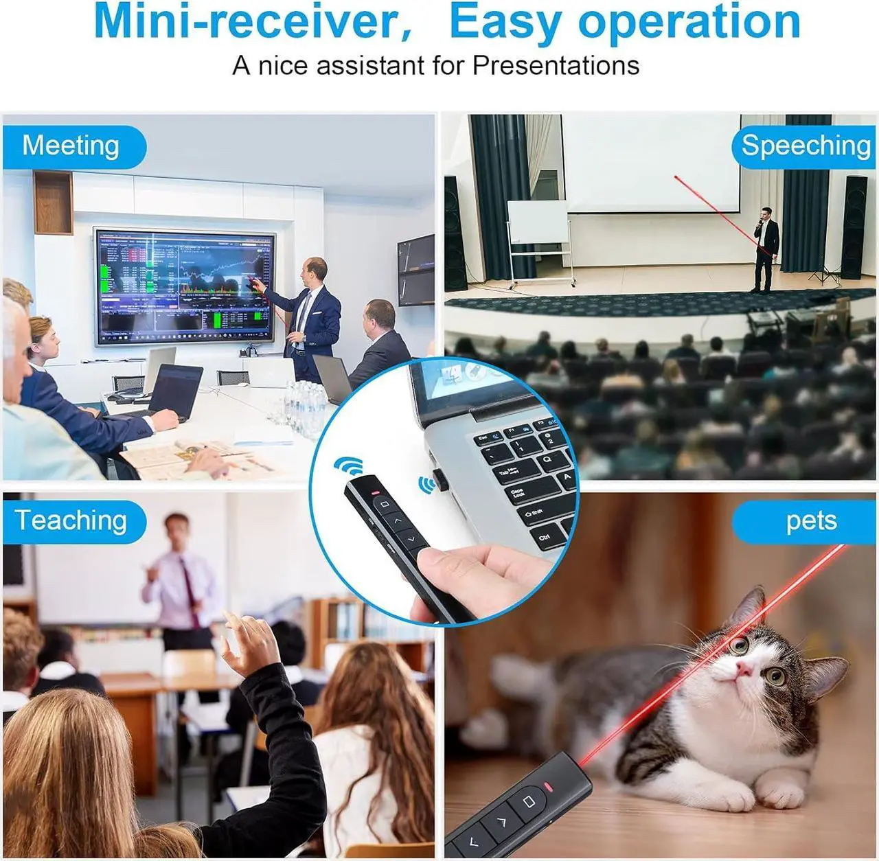 Alt view image 6 of 7 - Wireless Presenter Remote Presentation Clicker with Hyperlink & Volume Remote Control PowerPoint Office Presentation Clicker for Keynote/PPT/Mac/PC/Laptop(Battery Included)