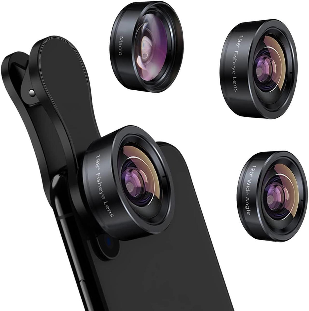 Main image of KEYWING Phone Camera Lens 3 in 1 Phone Lens Kit, 198 Fisheye Lens + 120 Super Wide-Angle Lens + 20x Macro Lens for iPhone Samsung Android Smartphone Black 3in1