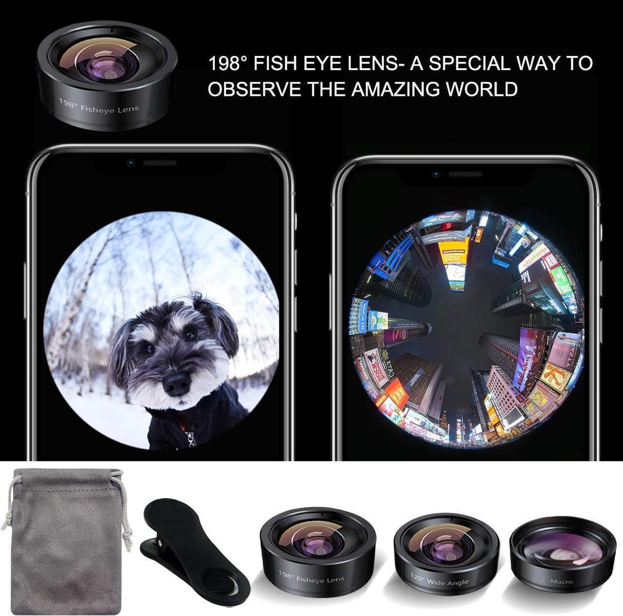 Alt view image 5 of 6 - KEYWING Phone Camera Lens 3 in 1 Phone Lens Kit, 198 Fisheye Lens + 120 Super Wide-Angle Lens + 20x Macro Lens for iPhone Samsung Android Smartphone Black 3in1