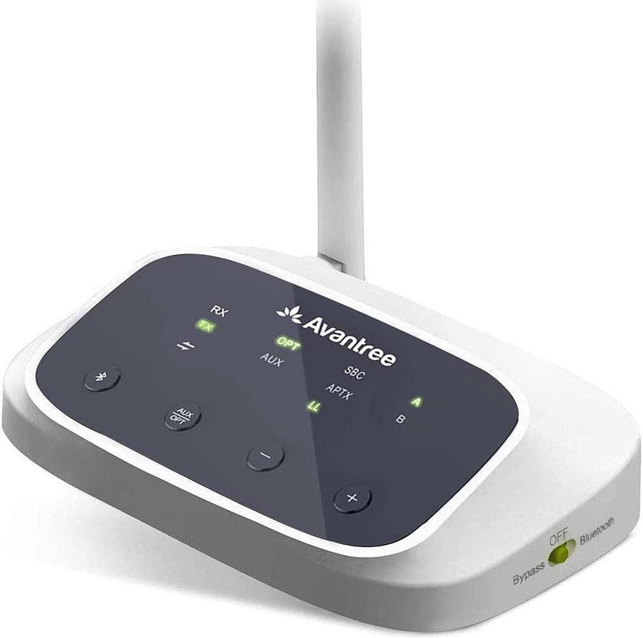Main image of Avantree Oasis B Bluetooth 5.0 Transmitter Receiver for TV, Home Stereo Speakers, Bypass Mode, Class 1 Long Range, LED Indicator, Optical AUX RCA, aptX Low Latency Audio Adapter for 2 Headphones