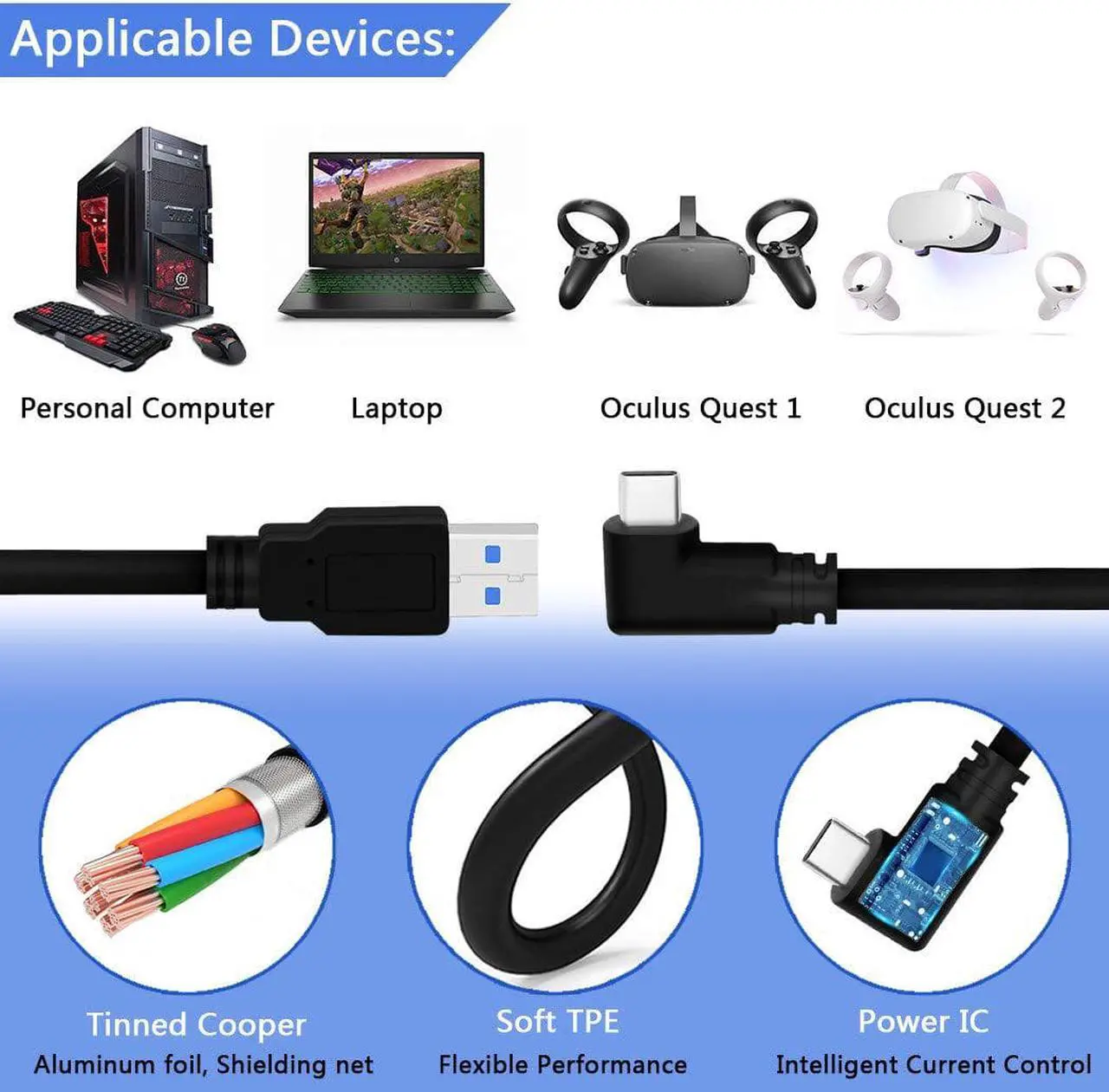 Alt view image 3 of 7 - Upgraded Version 16FT Link Cable for Oculus Quest 2 Quest 1 Rift S VR Headset, PC VR Link Cable, USB 3.0 Type A to C 5Gbps High Speed Data Transfer Charging Cord (16ft)