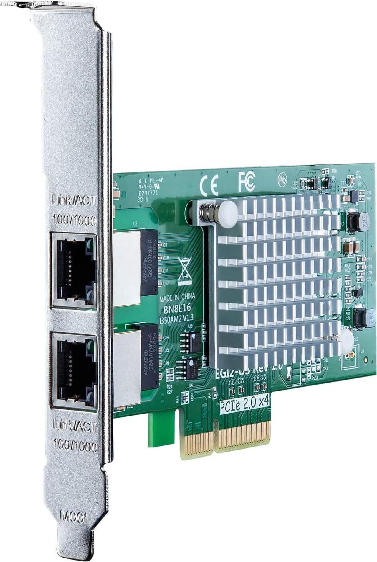 Gigabit 2 Port NIC with Intel I350 Chip, 1Gb Network Card Compare to Intel I350-T2 NIC, Dual RJ45 Ports, PCI Express 2.1 X4, Ethernet Card with Low Profile for Windows/Windows Server/Linux