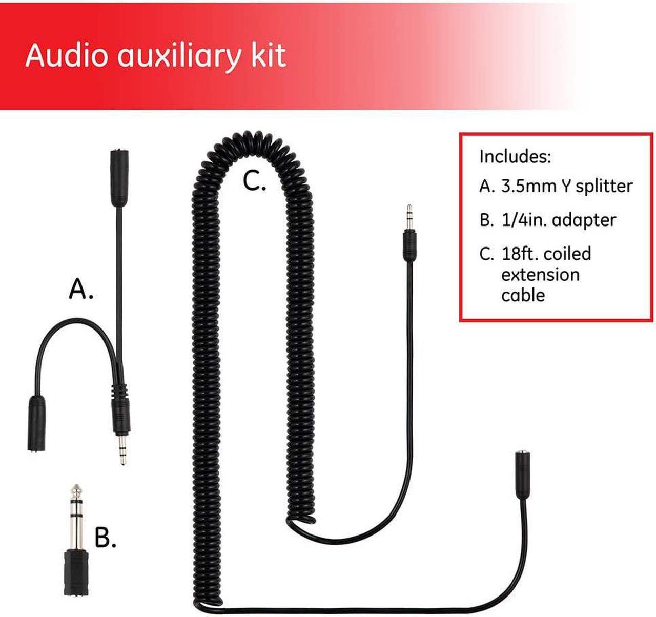 Alt view image 2 of 5 - Universal Audio Extension Kit 3.5mm Plugs and Coiled Extension Cable 18 Feet for use with Headphones Stereos Smartphones Tablets and Sounds Systems 33612