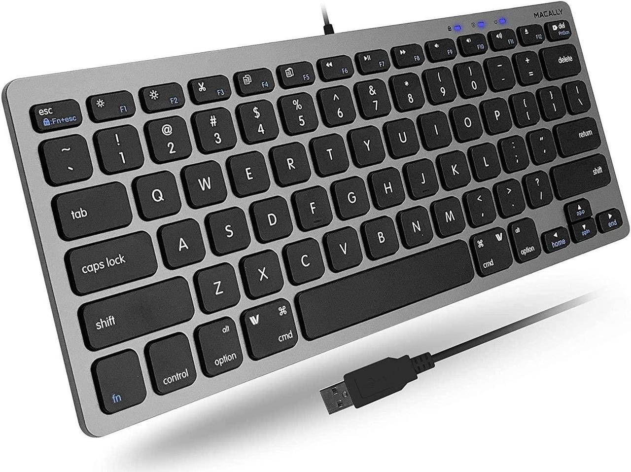 Macally Small USB Wired Keyboard for Mac and Windows - 78 Scissor Keys, 13 Shortcut Compatible Apple Keyboard - Mini Compact USB Computer Keyboard That Saves Space and Looks Great - Space Grey