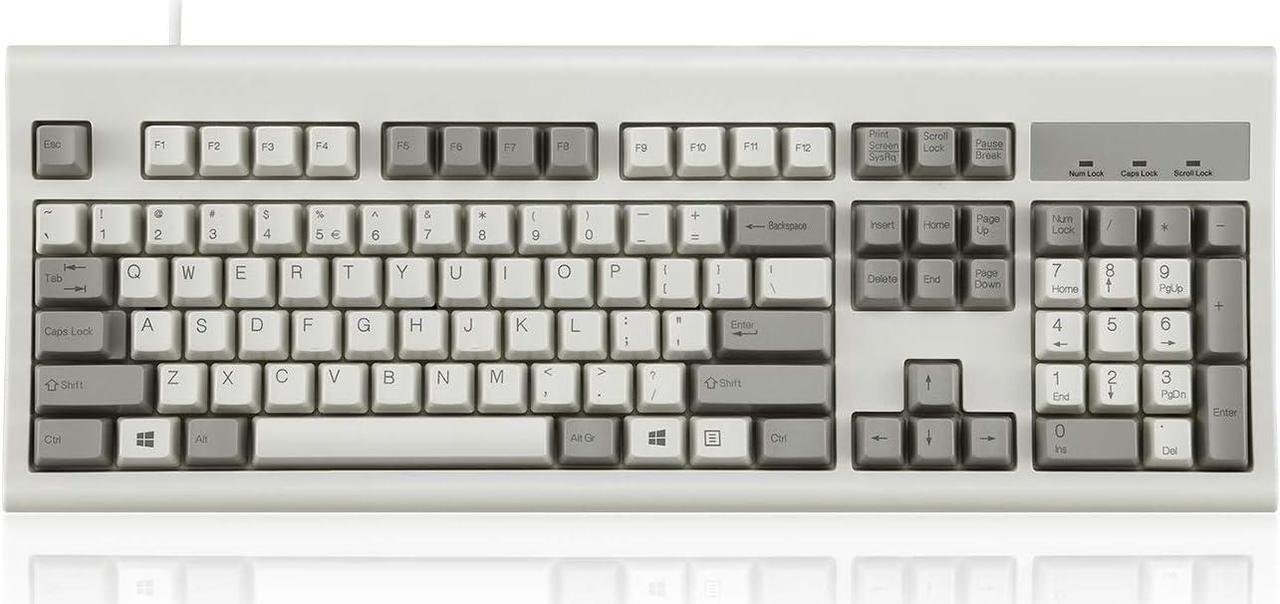 Perixx PERIBOARD-106M, Wired Performance Full-Size USB Keyboard, Curved Ergonomic Keys, Classic Retro Gray/White Color, US English Layout