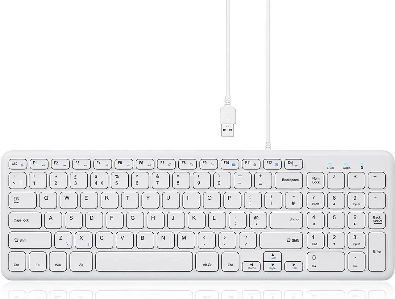 Perixx PERIBOARD-213W Wired Quiet USB Scissor Keyboard - 14.45x4.76x0.70 Inches - Compact Design with Number Pad - White - US English