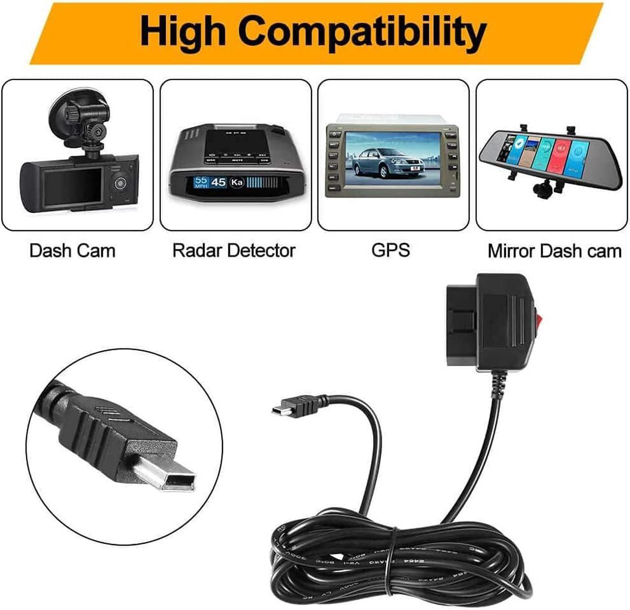 Alt view image 5 of 7 - OBD2 OBD Power Cable for Dash Camera, Ssontong OBD to Mini USB OBDII Adapter Hardwire Charger Cable 24 Hours Surveillance and Acc Two Mode with Switch Button(Mini USB Port)