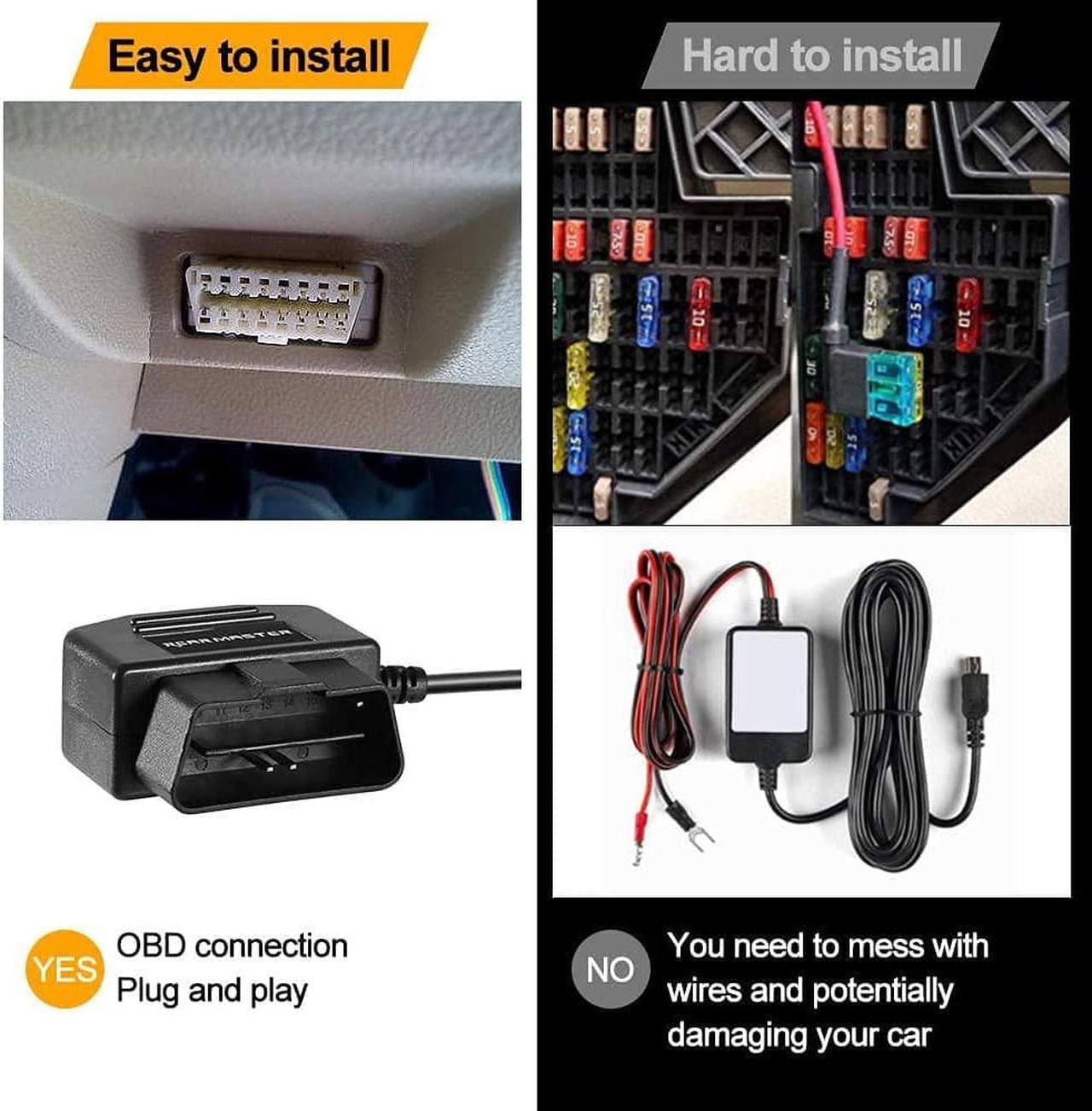 Alt view image 7 of 7 - OBD2 OBD Power Cable for Dash Camera, Ssontong OBD to Mini USB OBDII Adapter Hardwire Charger Cable 24 Hours Surveillance and Acc Two Mode with Switch Button(Mini USB Port)