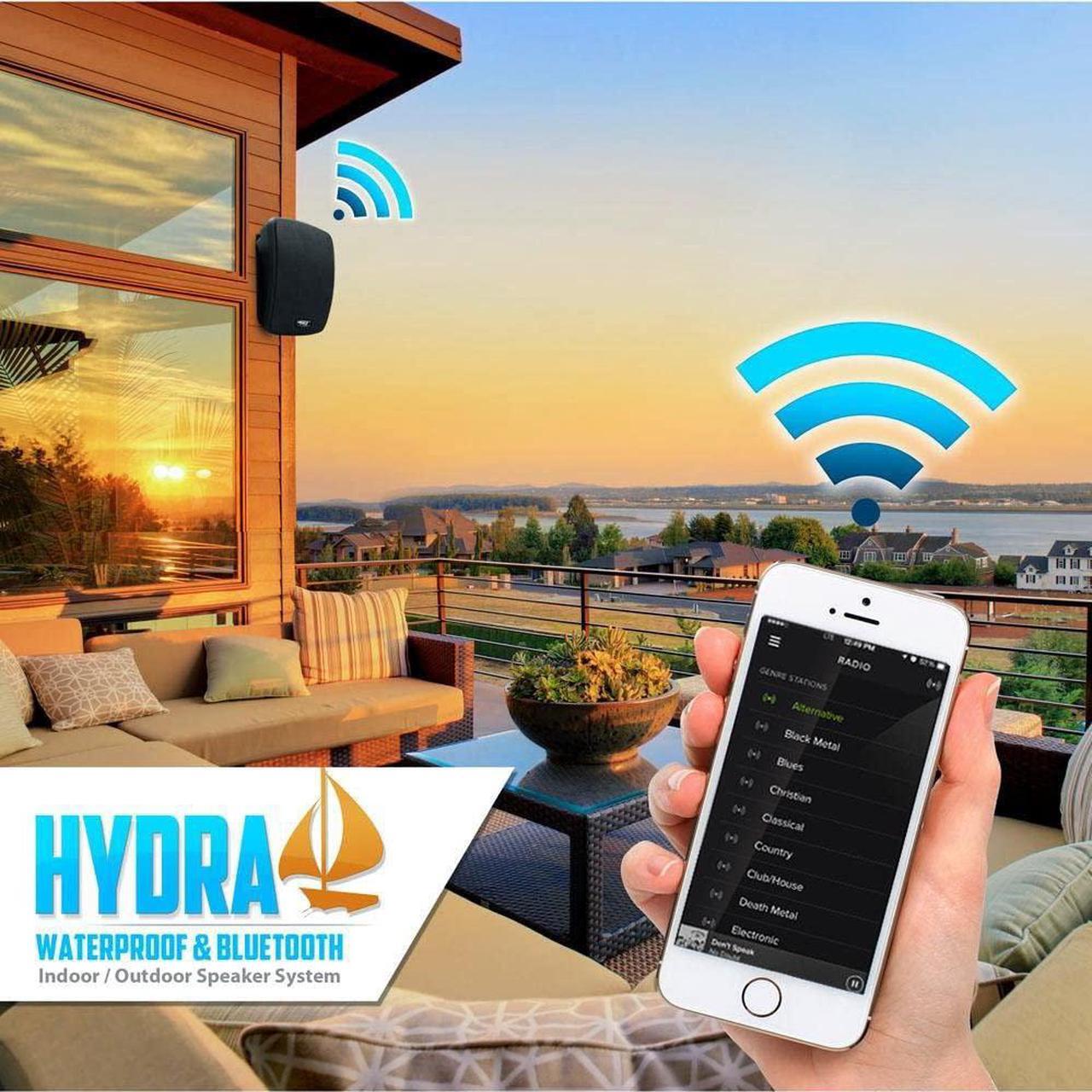 Alt view image 4 of 5 - Outdoor Waterproof Wireless Bluetooth Speaker - 5.25 Inch Pair 2-Way Weatherproof Wall/Ceiling Mounted Dual Speakers w/Heavy Duty Grill, Universal Mount, Patio, Indoor Use -  PDWR54BTB (Black)