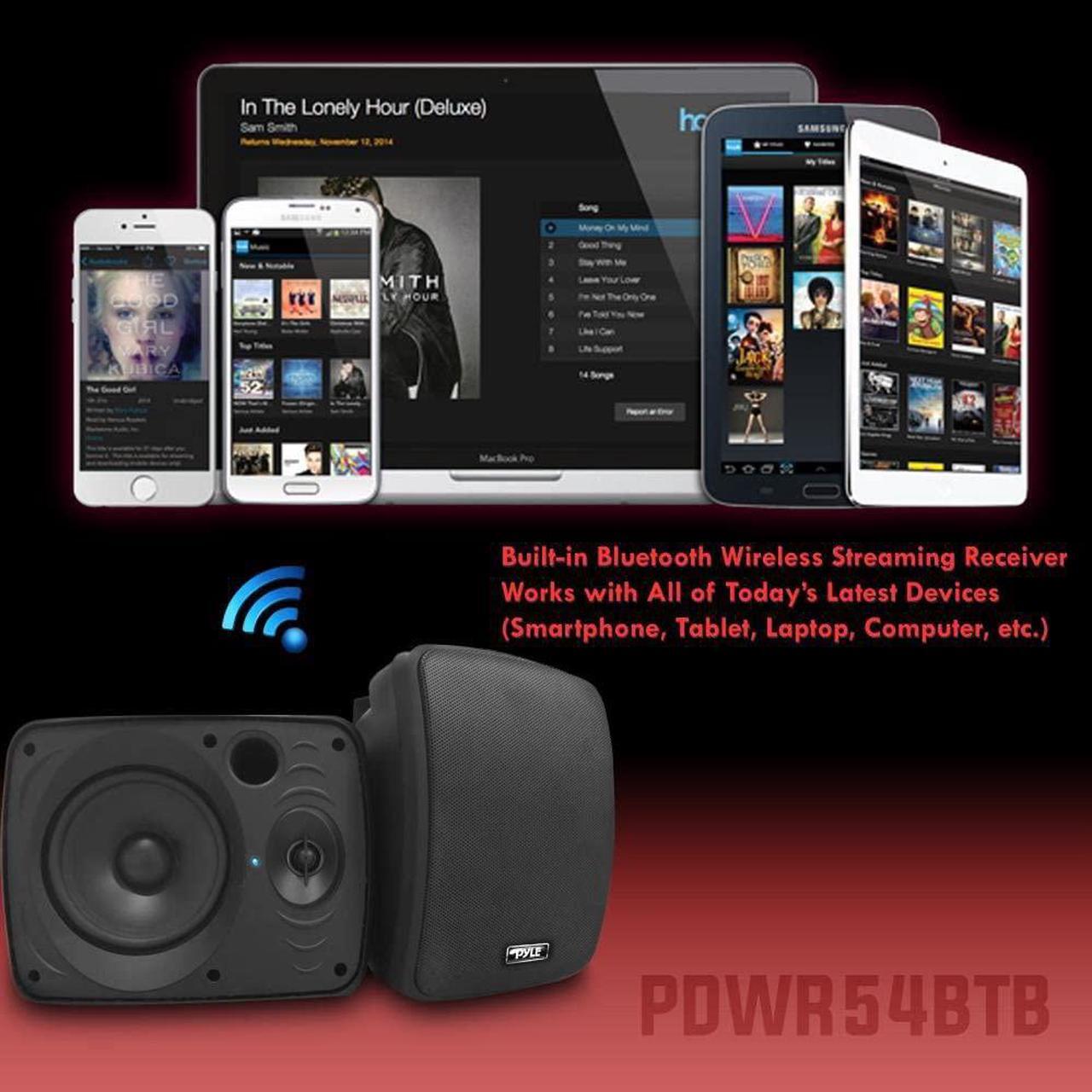 Alt view image 5 of 5 - Outdoor Waterproof Wireless Bluetooth Speaker - 5.25 Inch Pair 2-Way Weatherproof Wall/Ceiling Mounted Dual Speakers w/Heavy Duty Grill, Universal Mount, Patio, Indoor Use -  PDWR54BTB (Black)