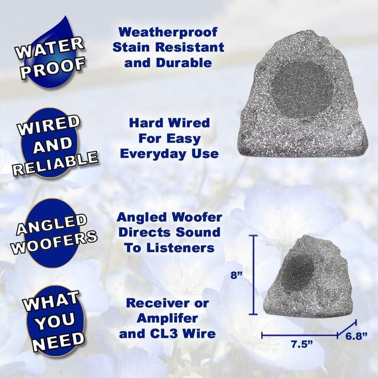 Alt view image 2 of 6 - Theater Solutions 4R4G New Wired Outdoor Garden Waterproof Granite Rock Patio Speakers (set of 4)