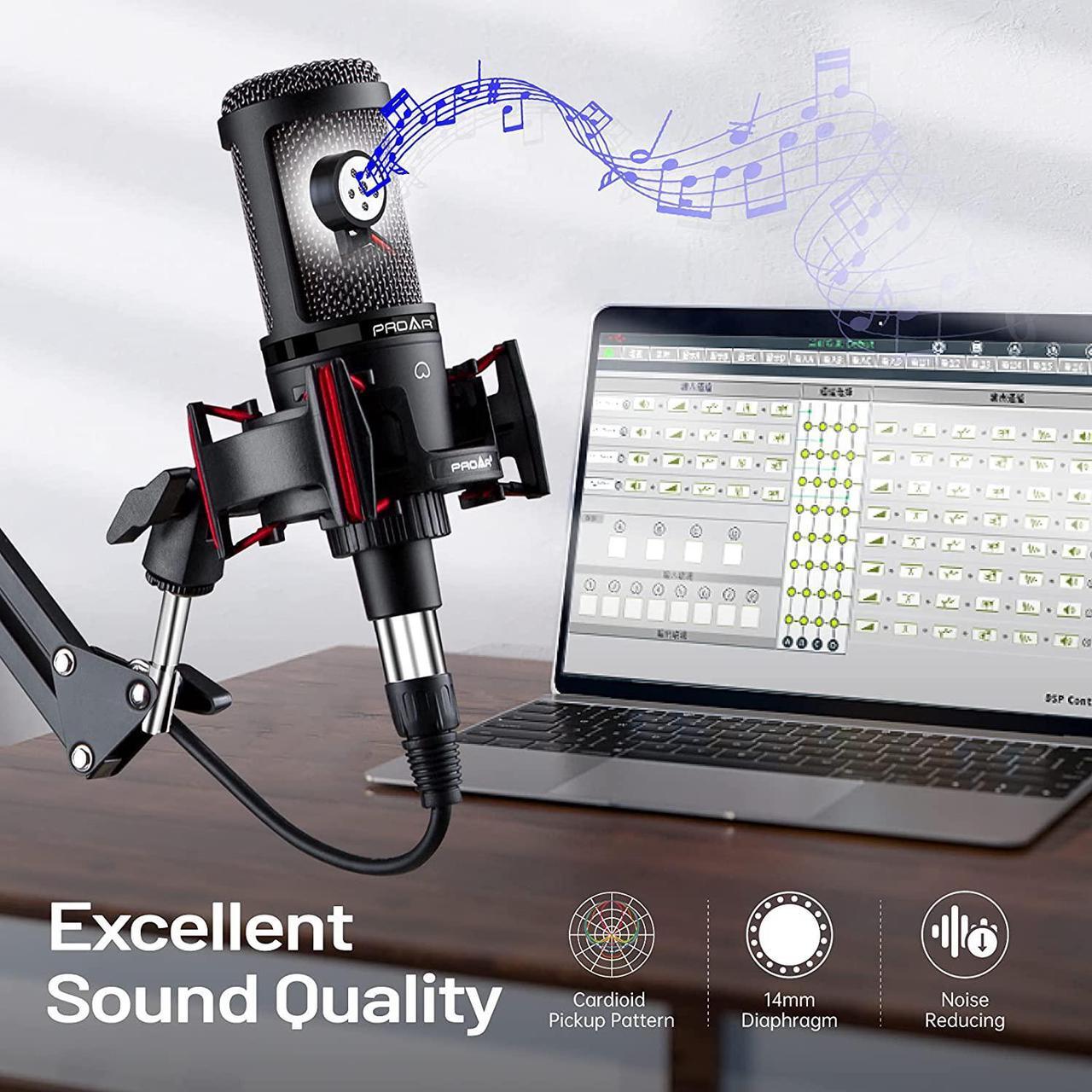 Alt view image 4 of 6 - Condenser Microphone XLR,Professional Studio Recording Microphone for Computer PC,Cardioid Podcast Mic Kit with Boom Arm,Gaming Microphone for Streaming,ASMR,Singing,Voice Over,Vocal,YouTube,Zoom