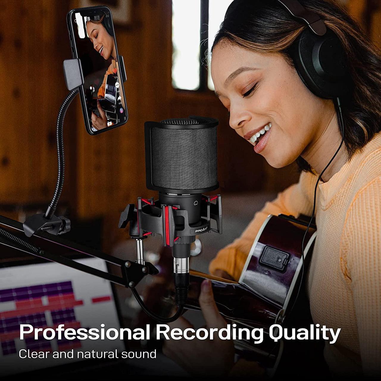 Alt view image 3 of 6 - Condenser Microphone XLR,Professional Studio Recording Microphone for Computer PC,Cardioid Podcast Mic Kit with Boom Arm,Gaming Microphone for Streaming,ASMR,Singing,Voice Over,Vocal,YouTube,Zoom