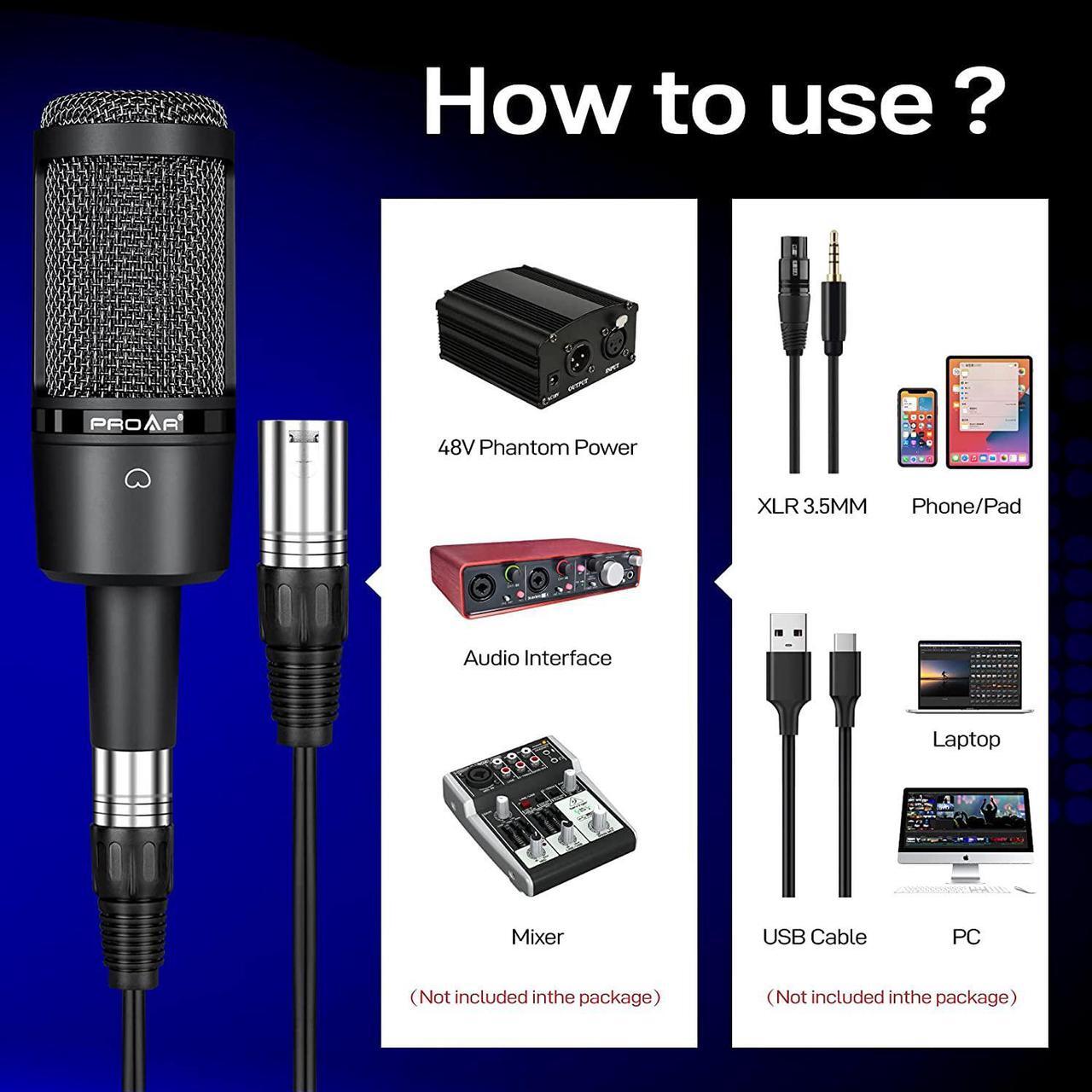 Alt view image 5 of 6 - Condenser Microphone XLR,Professional Studio Recording Microphone for Computer PC,Cardioid Podcast Mic Kit with Boom Arm,Gaming Microphone for Streaming,ASMR,Singing,Voice Over,Vocal,YouTube,Zoom