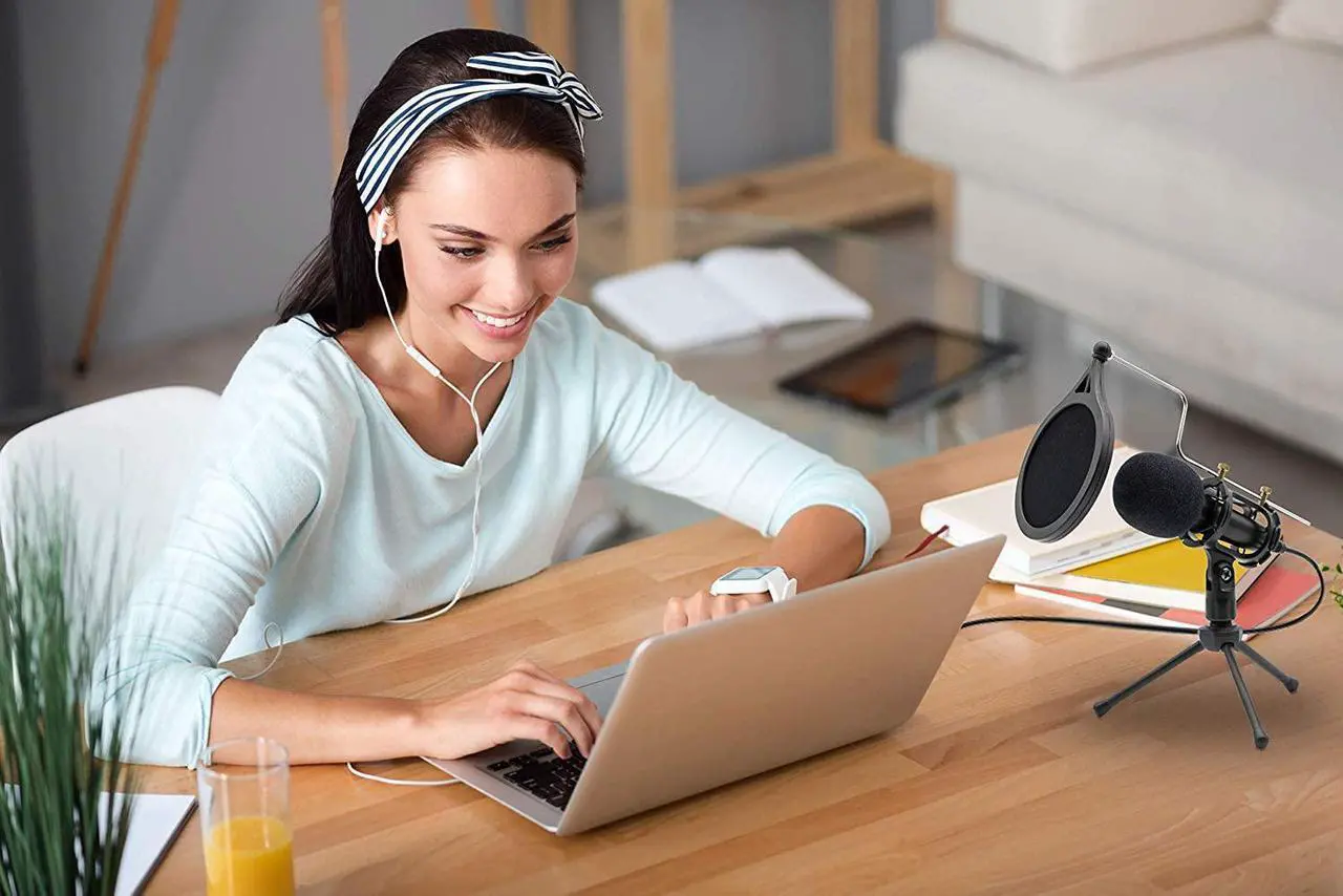Alt view image 4 of 7 - Condenser Recording Microphone 3.5mm Plug and Play PC Microphone, Broadcast Microphone for Computer Desktop Laptop MAC Windows Online Chatting Podcast Skype YouTube Game