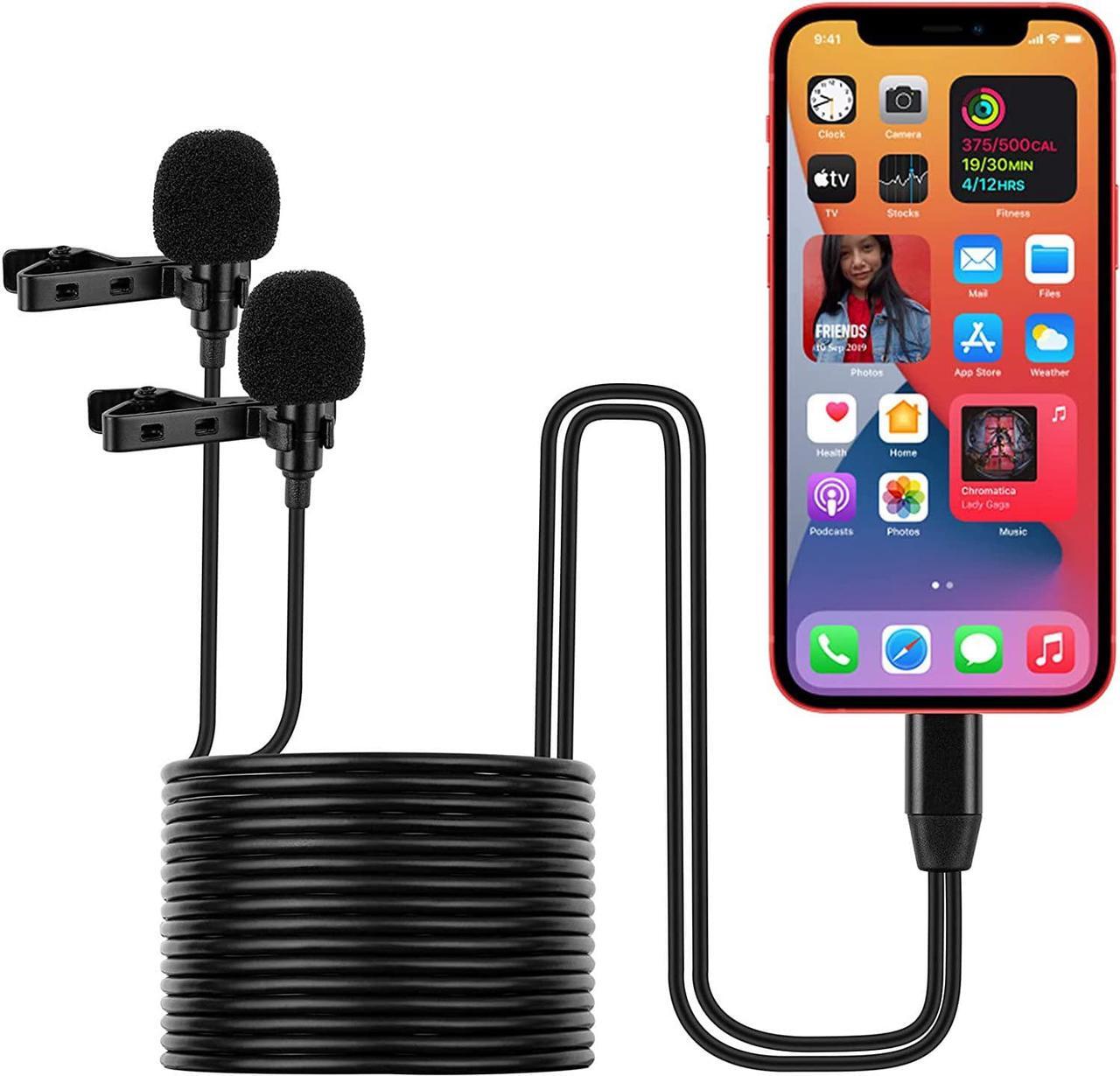 Main image of Dual Lavalier Microphone, Wired Lav Mic Replacement for iPhone 12 Pro Max / 12 Pro / 12/ 11 Pro Max / 11 Pro / 11, Recording Ominidirectional Condenser Lapel Mike for YouTube, Interview, Vlog 13ft