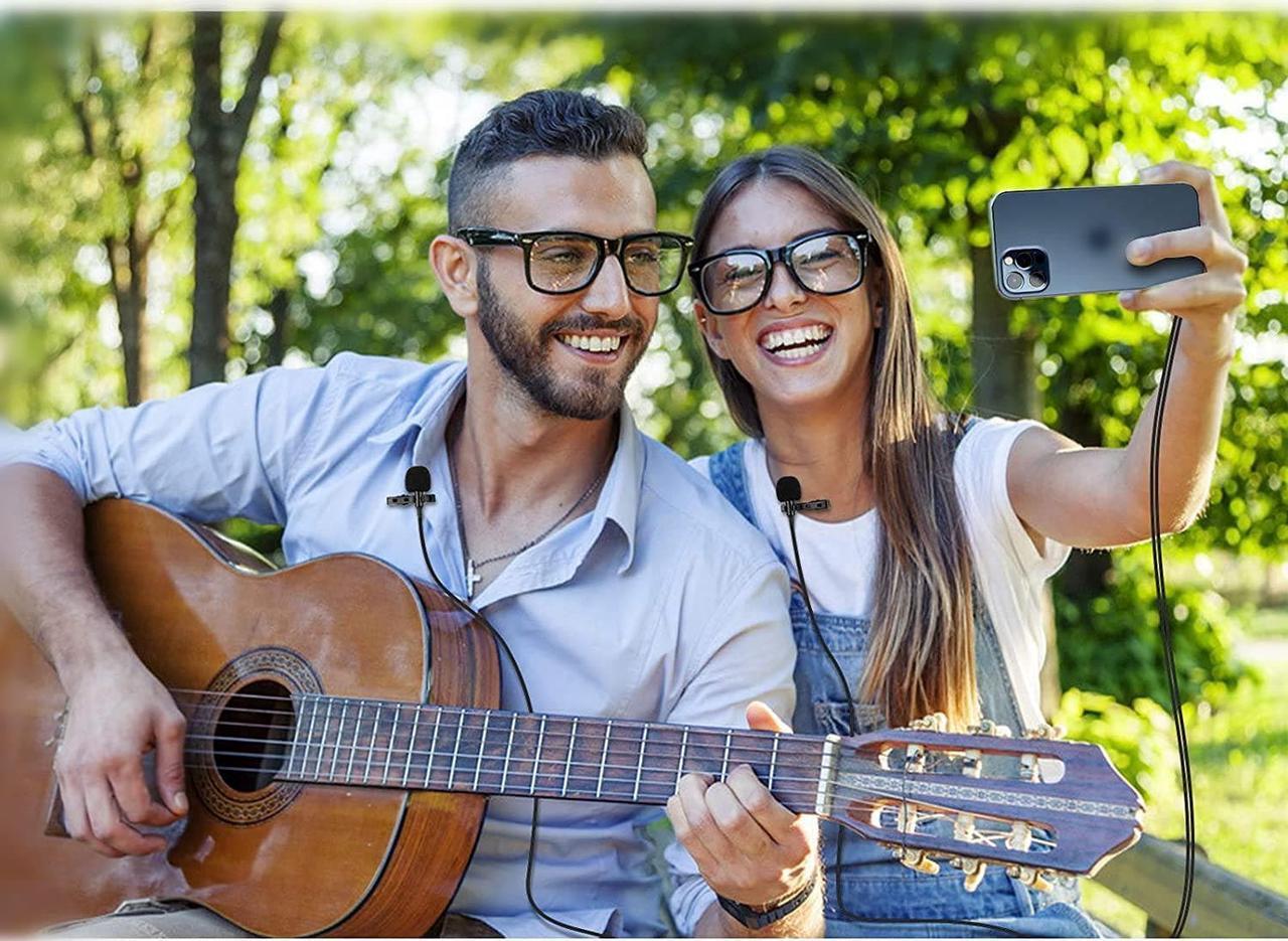 Alt view image 3 of 7 - Dual Lavalier Microphone, Wired Lav Mic Replacement for iPhone 12 Pro Max / 12 Pro / 12/ 11 Pro Max / 11 Pro / 11, Recording Ominidirectional Condenser Lapel Mike for YouTube, Interview, Vlog 13ft