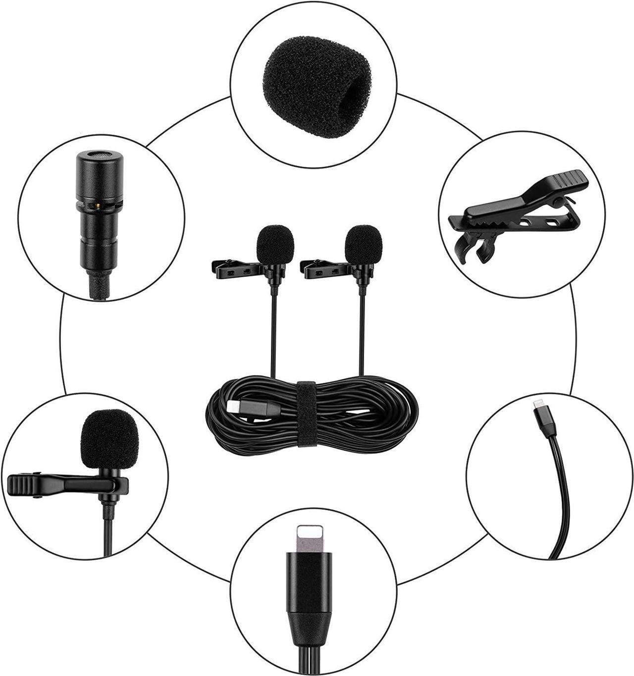 Alt view image 7 of 7 - Dual Lavalier Microphone, Wired Lav Mic Replacement for iPhone 12 Pro Max / 12 Pro / 12/ 11 Pro Max / 11 Pro / 11, Recording Ominidirectional Condenser Lapel Mike for YouTube, Interview, Vlog 13ft