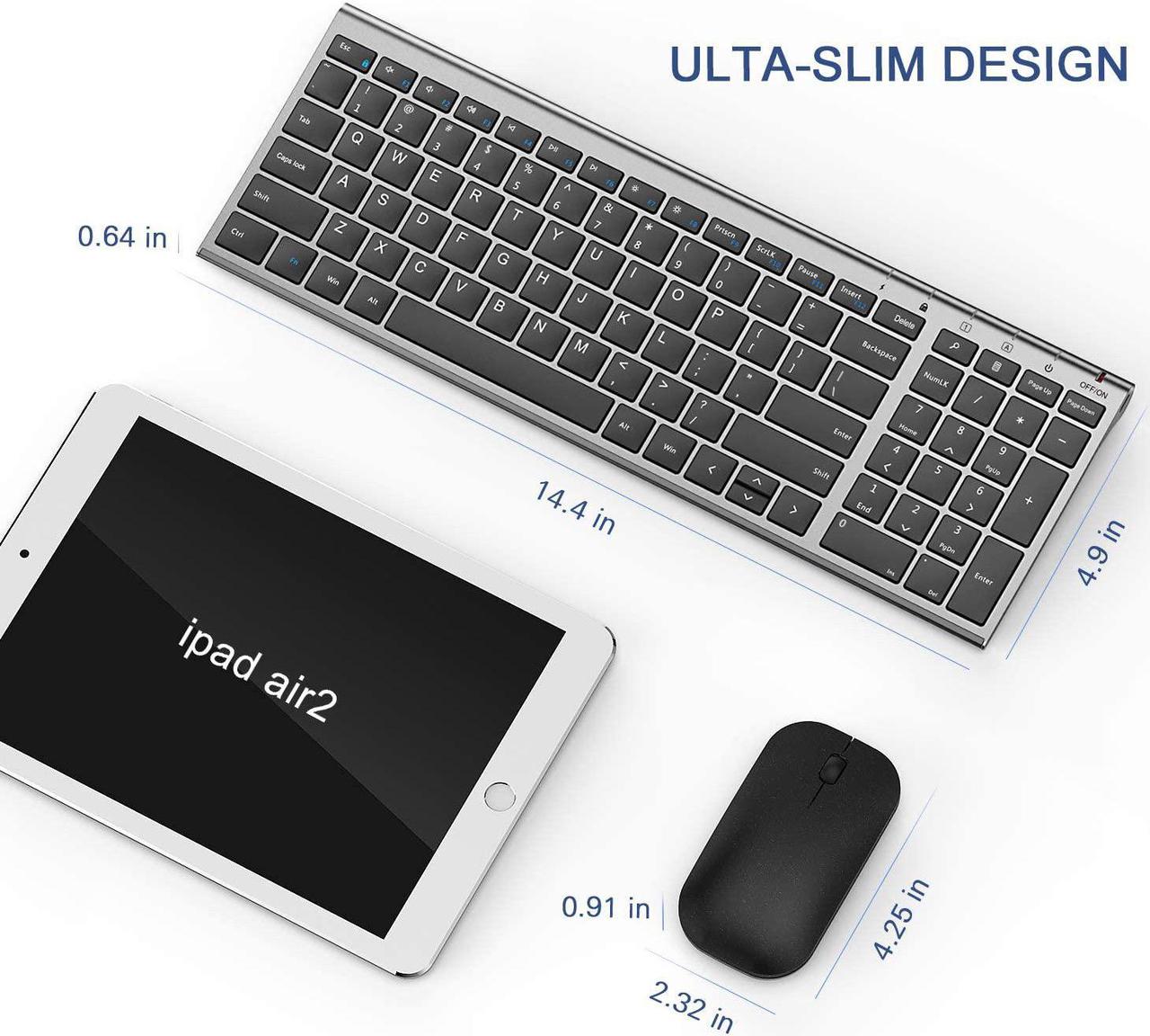Alt view image 3 of 7 - Rechargeable Wireless Keyboard Mouse,  Slim Thin Low Profile Keyboard and Mouse Combo with Numeric Keypad Silent Keys for Windows 7/8/10/11 PC Laptp Computer, Gray