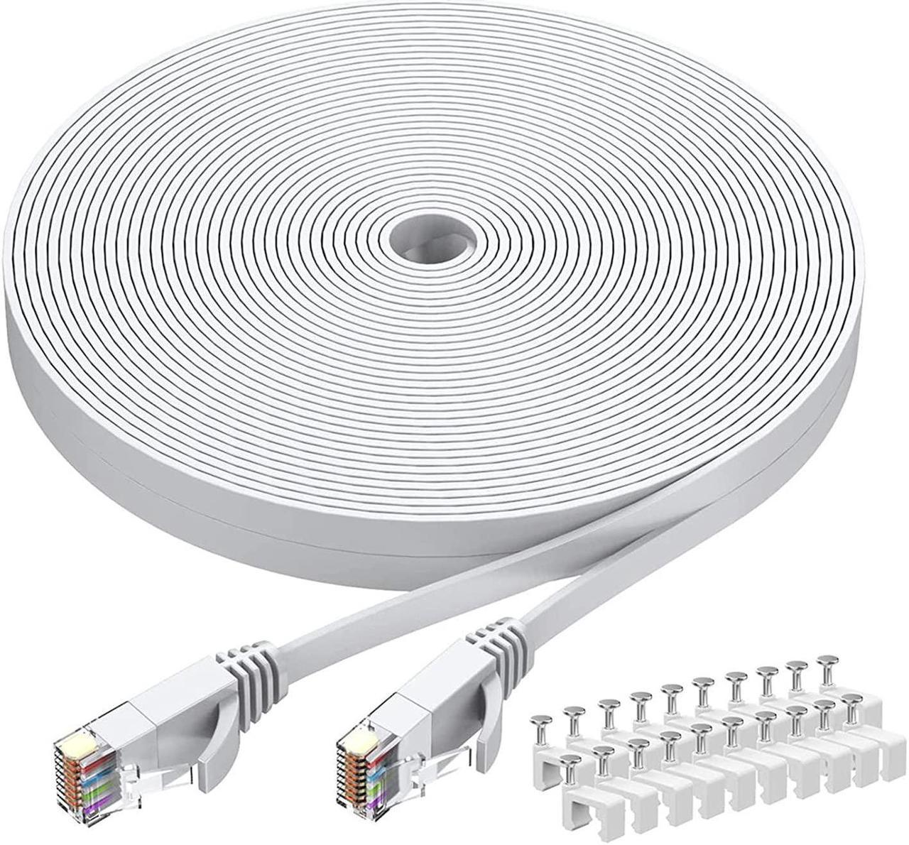 Cat6 Ethernet Cable 40 FT White, BUSOHE Cat-6 Flat RJ45 Computer Internet LAN Network Ethernet Patch Cable Cord - 40 Feet