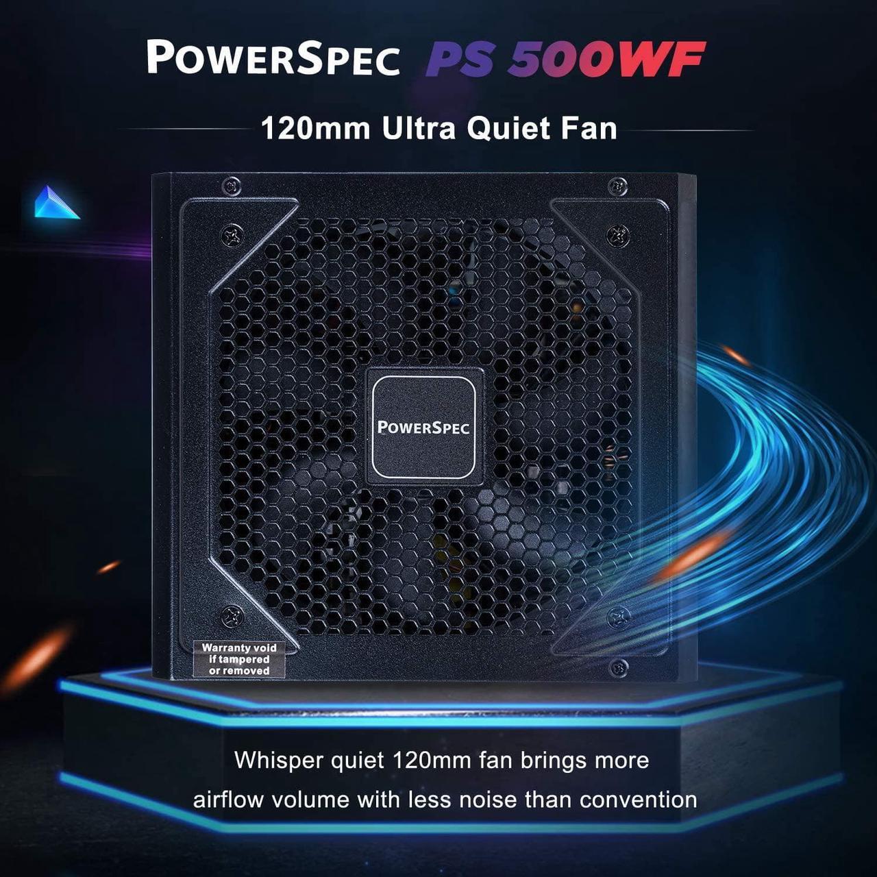Alt view image 4 of 7 - PowerSpec 500W Power Supply 80 Plus Certified Fixed Cable Non-Modular ATX PSU Active PFC SLI Crossfire Ready Gaming PC Computer Switching Power Supply, PS500WF