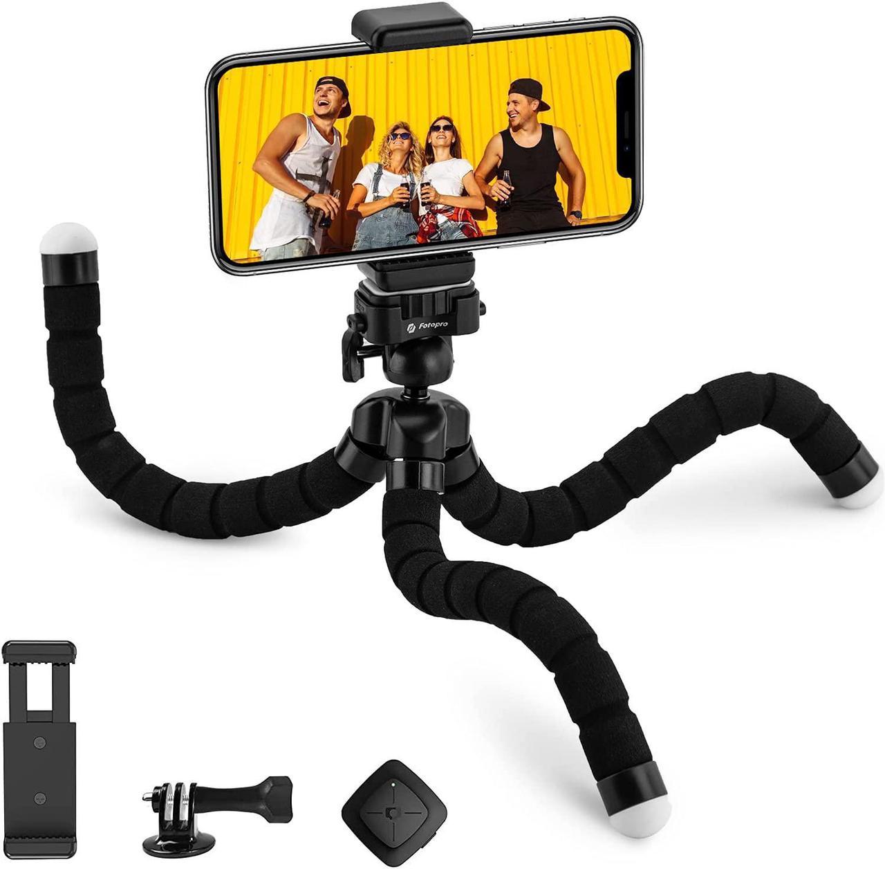 Tripod for iPhone 13/13 pro max /13 Mini, Fotopro Flexible Tripod Stand with Remote, Selfie Stick Stand Adjustable Smartphone Mini Tripod Stand for Action Camera