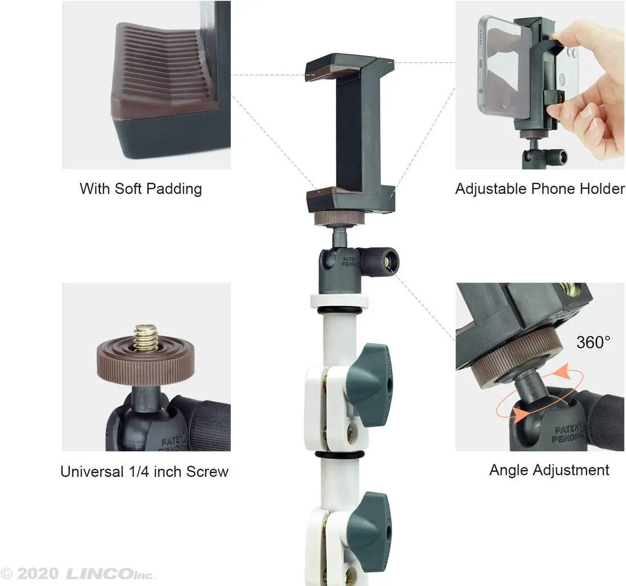 Alt view image 6 of 7 - Selfie Stick & Tripod LINCO, Integrated, Heavy Duty, Lightweight, Bluetooth Remote for Apple & Android Devices, Separable Tripod Feet, Extends to 50" (White)