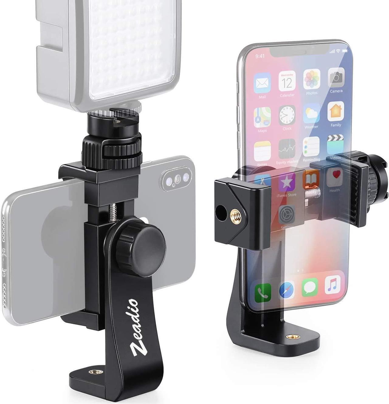 Main image of Zeadio Tripod Smartphone Mount, Cell Phone Holder Adapter Clamp with Cold-Shoe Mount, Selfie Stick and Monopod Adjustable Clamp, Fits for All iPhone and Android Smartphones