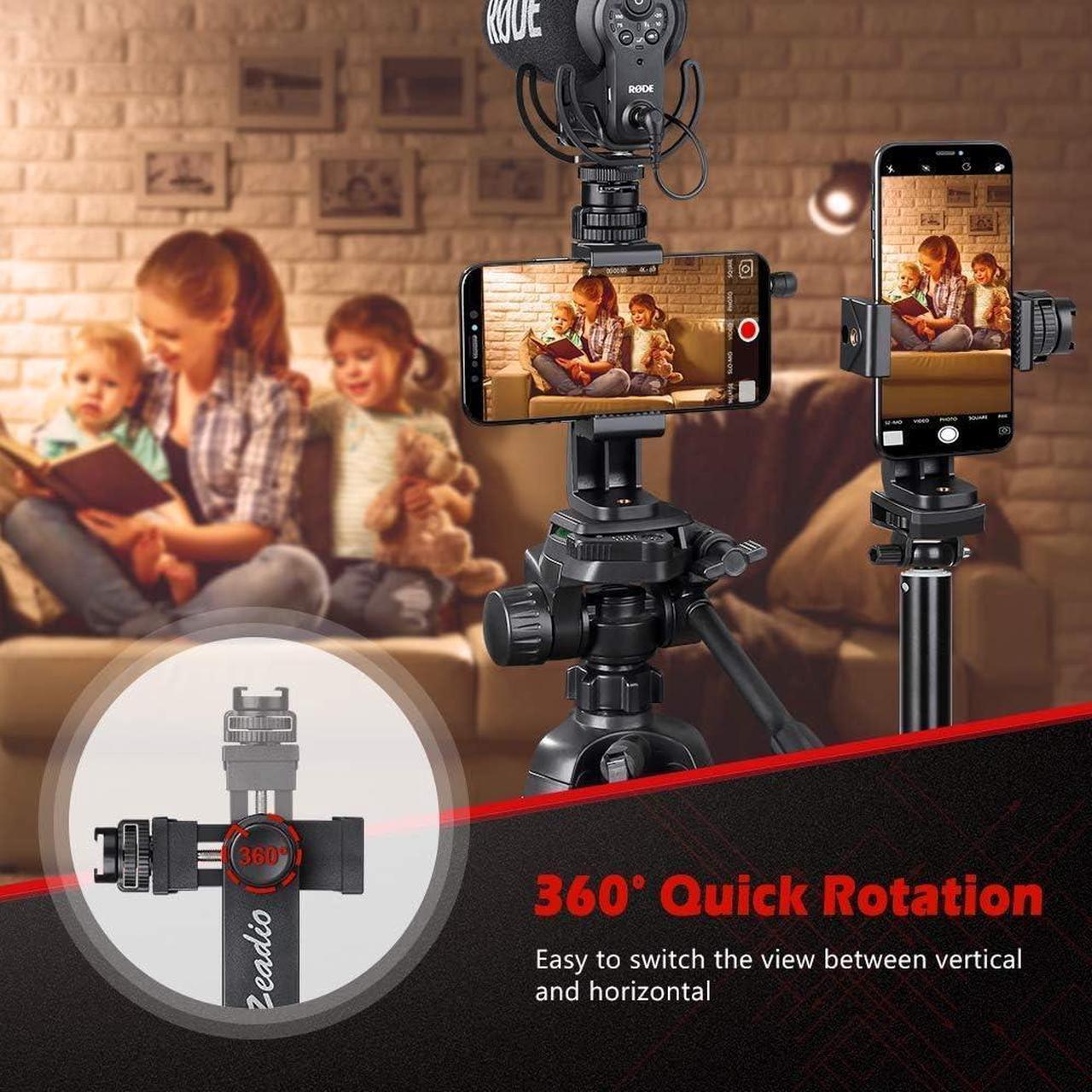 Alt view image 4 of 7 - Zeadio Tripod Smartphone Mount, Cell Phone Holder Adapter Clamp with Cold-Shoe Mount, Selfie Stick and Monopod Adjustable Clamp, Fits for All iPhone and Android Smartphones