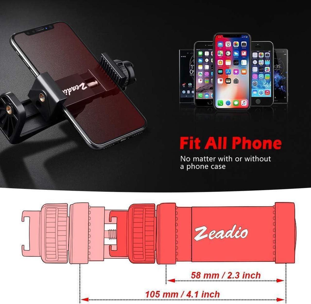 Alt view image 5 of 7 - Zeadio Tripod Smartphone Mount, Cell Phone Holder Adapter Clamp with Cold-Shoe Mount, Selfie Stick and Monopod Adjustable Clamp, Fits for All iPhone and Android Smartphones