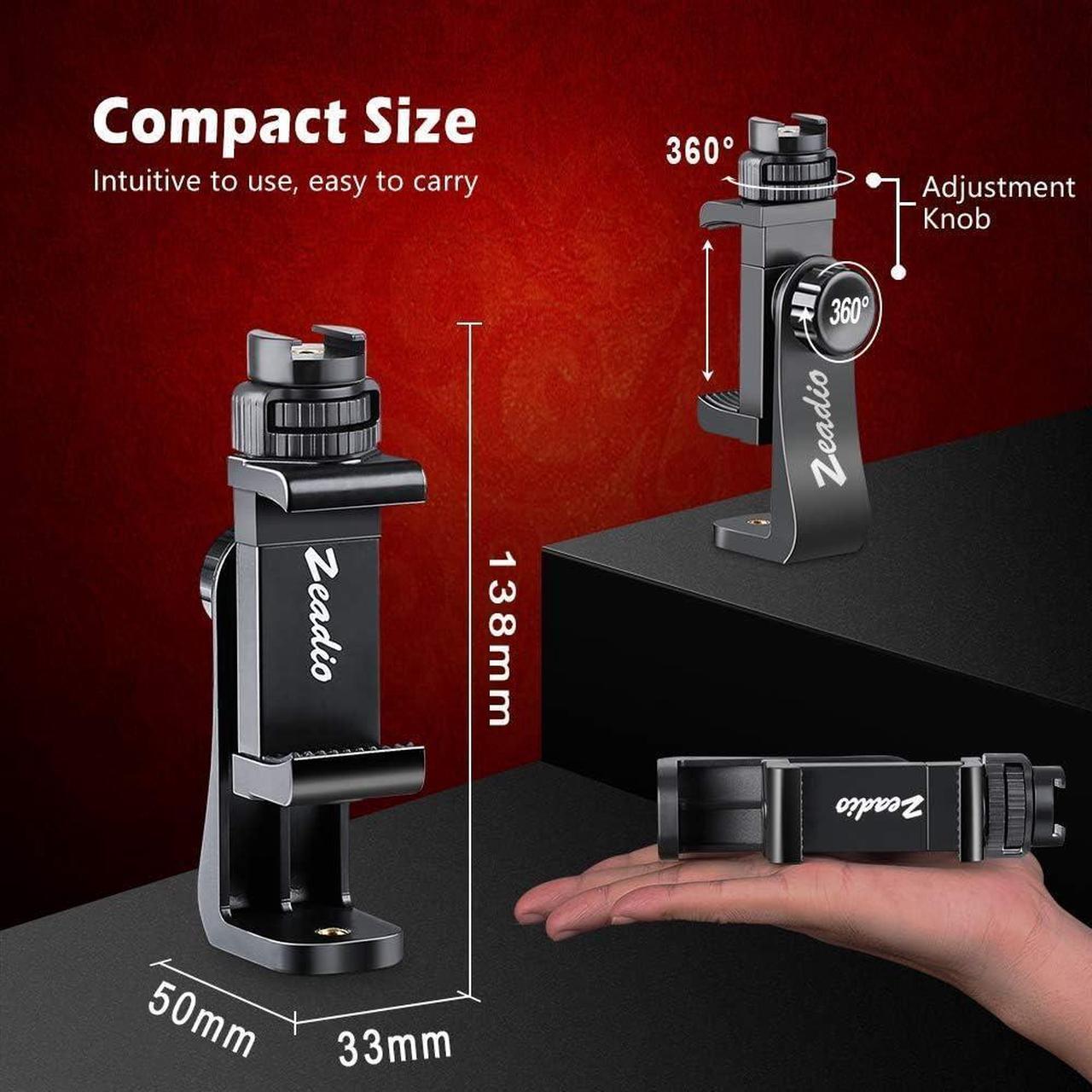 Alt view image 7 of 7 - Zeadio Tripod Smartphone Mount, Cell Phone Holder Adapter Clamp with Cold-Shoe Mount, Selfie Stick and Monopod Adjustable Clamp, Fits for All iPhone and Android Smartphones