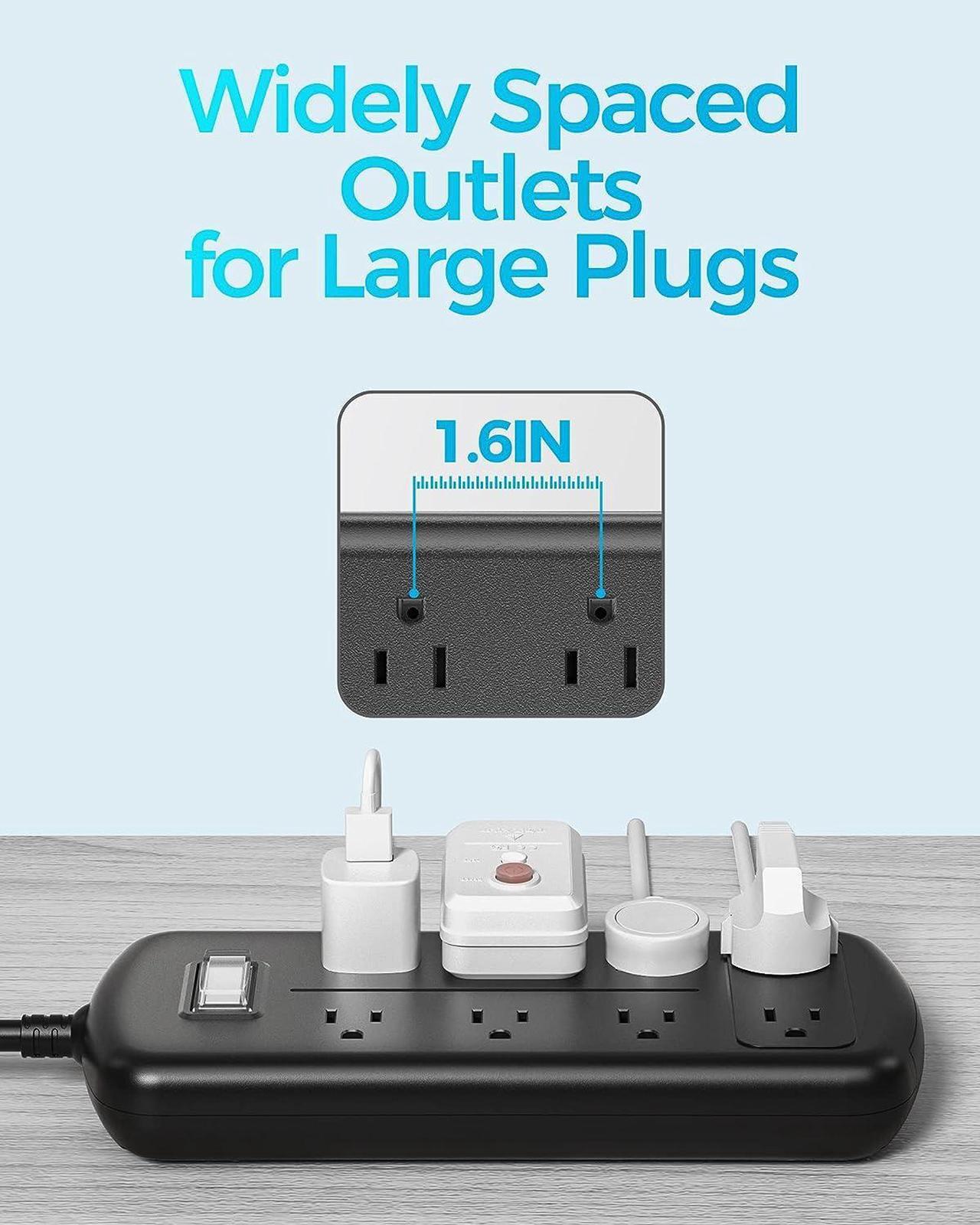 Alt view image 7 of 7 - EIGSO Outdoor Power Strip Weatherproof, IPX6 Grade Waterproof Surge Protector with 8 Wide Outlets, Anti-Electric Shock, 6 FT Heavy Duty Extension Cord for Outdoor Patio Garden, Black