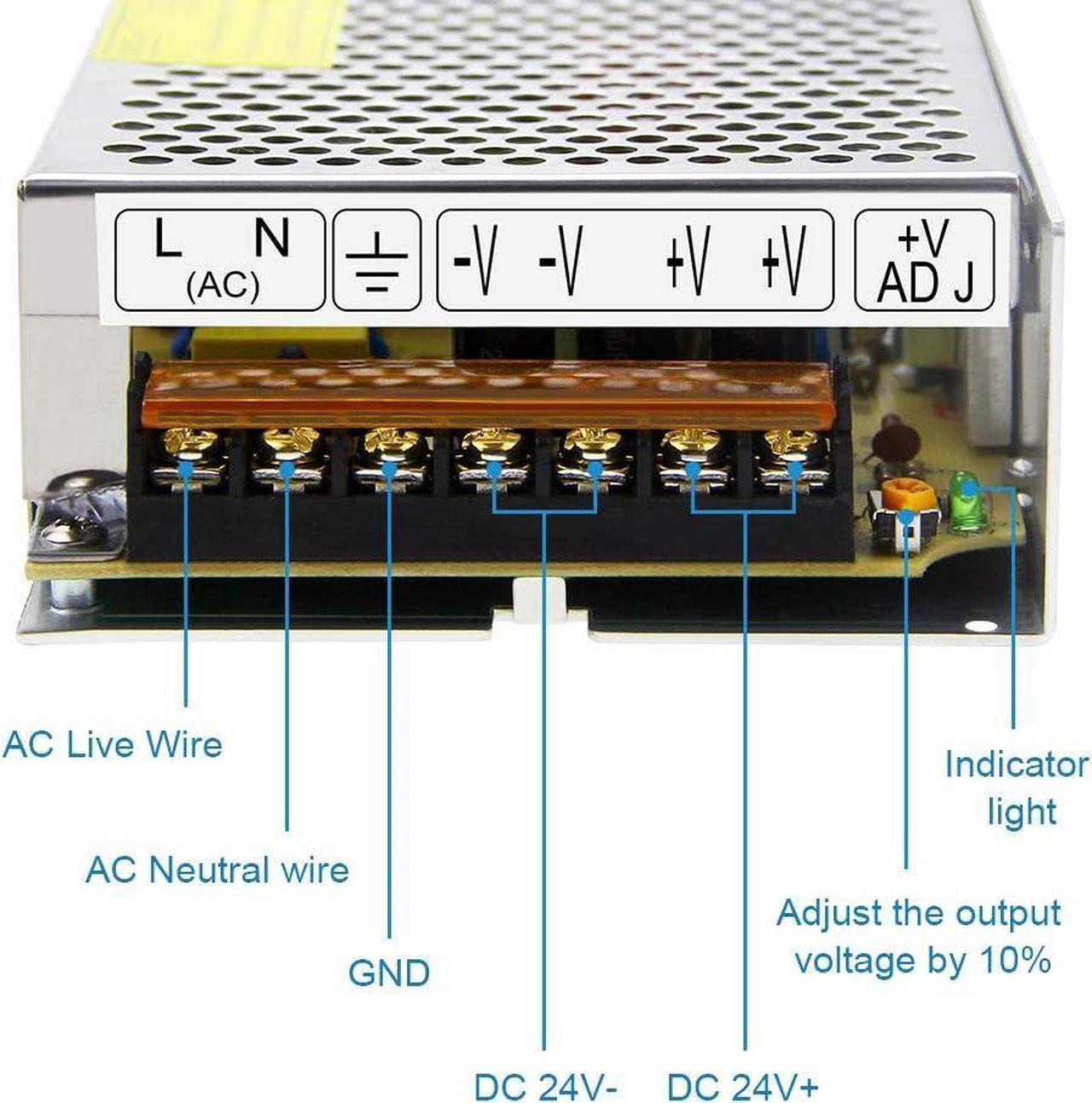 Alt view image 5 of 7 - SHNITPWR 24V 5A 120W Switching Power Supply Adapter Transformer AC 110V 220V to DC 24 Volt 5amp 4.5A 4A 3.5A 3A 2A 1A Converter LED Driver 2 Channels for LED Lighting Projects 3D Printer CCTV Camera