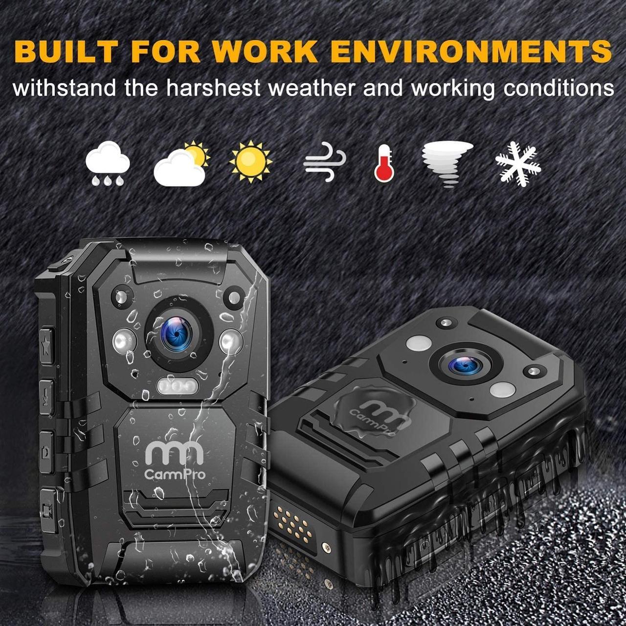 Alt view image 3 of 6 - CammPro 1440P Police Body Camera,128G Memory,Waterproof Body Worn Camera,Premium Portable Body Camera with Audio Recording Wearable,Night Vision,GPS for Law Enforcement
