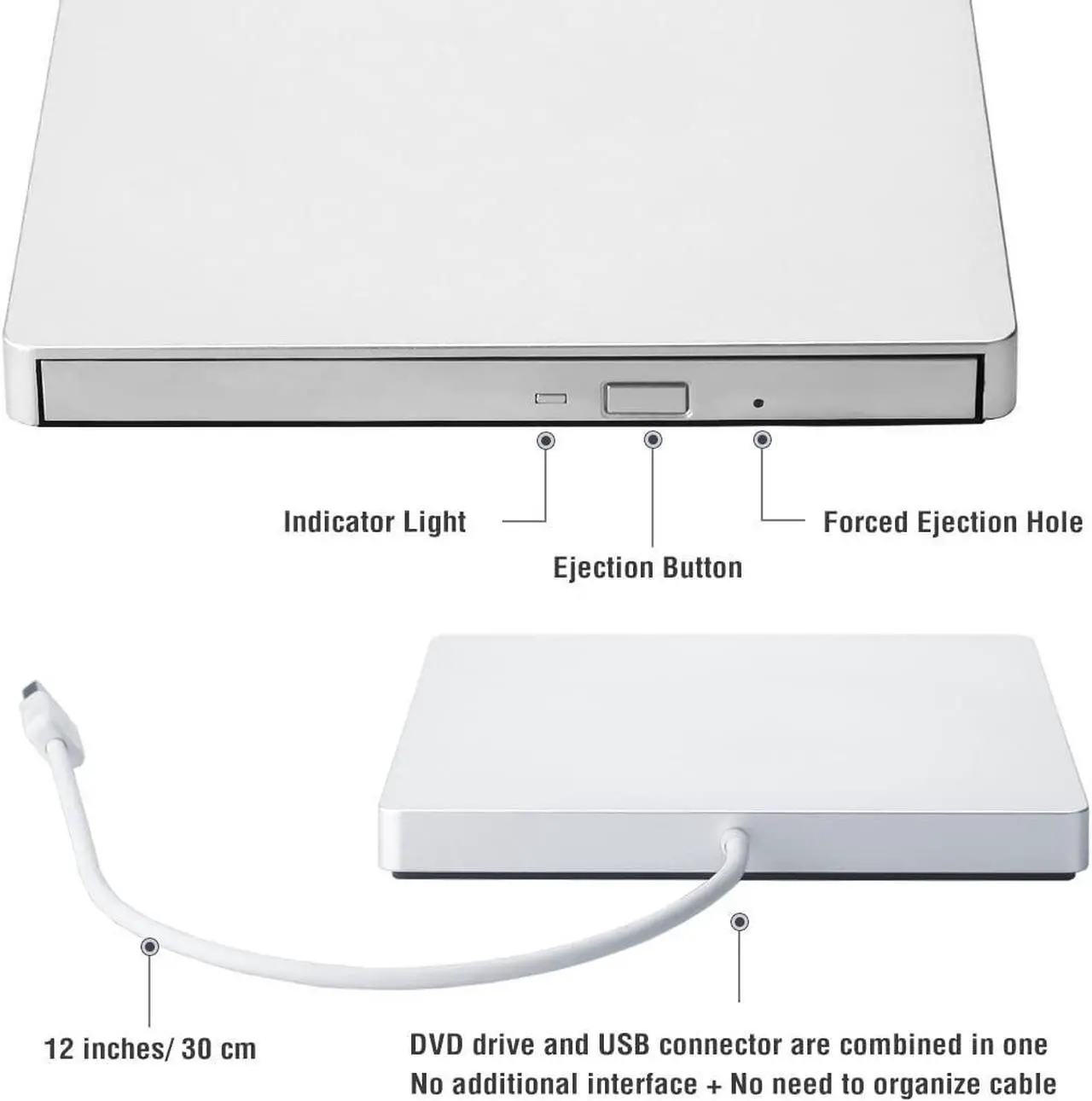 Alt view image 2 of 7 - External CD/DVD Drive for Mac, CD Burner USB 3.0 Portable CD-ROM DVD+/-RW Disc Player Burner Reader Writer Optical Drive for Apple Mac MacBook Pro/Air, Windows 11/10 Laptop PC, Silver
