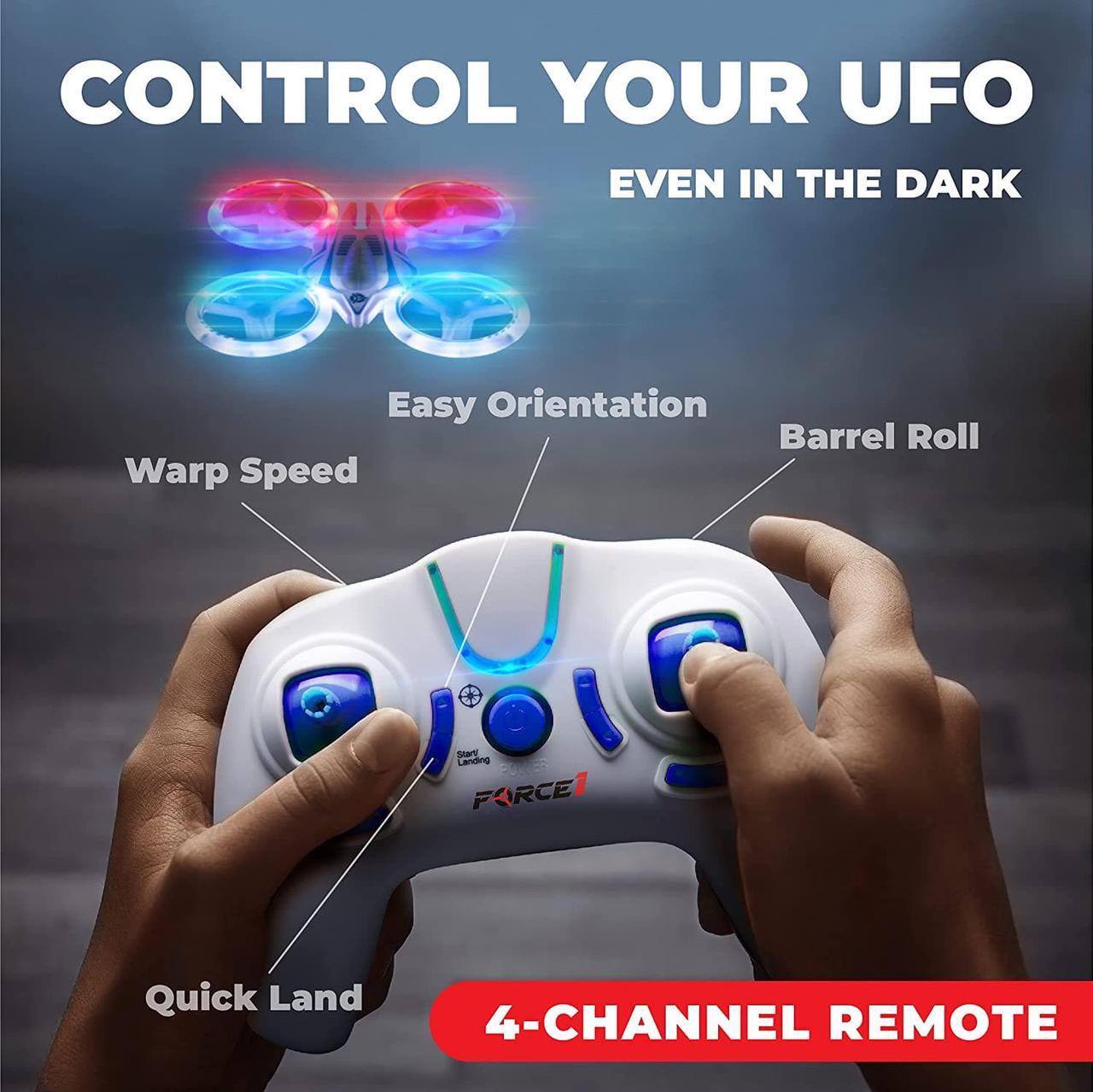 Alt view image 5 of 6 - Force1 UFO 4000 Mini Drone for Kids - LED Remote Control Drone, Small RC Quadcopter for Beginners, 2.4GHz Remote Control, 360 Flips, 2 Speed UFO Drone, 2 RC Drone Toy Batteries, Flying Drones for Kids