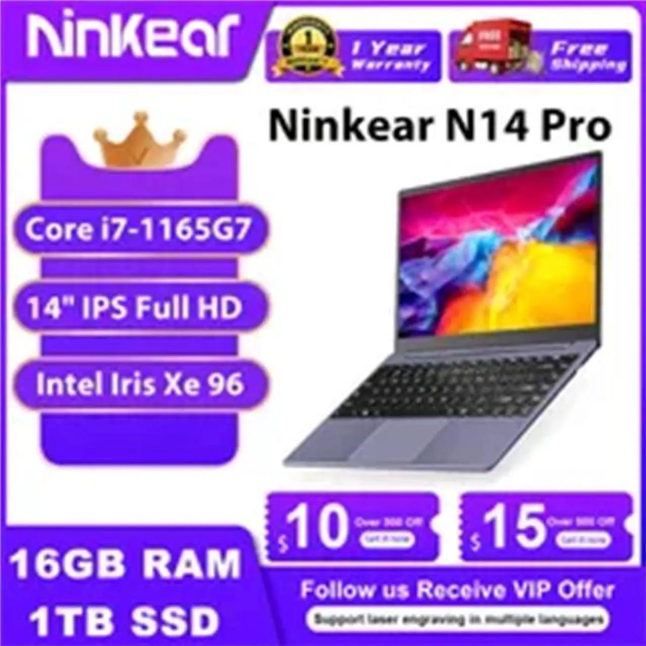Alt view image 2 of 7 - Ninkear Laptop N14 Pro 14-inch IPS Full HD Intel Core i7-1165G7 16GB RAM+1TB SSD Portable Computer Windows 11 Notebook Ultrabook
Ninkear Laptop N14 Pro 14-inch IPS Full HD Intel Core i7-1165G7 16GB R