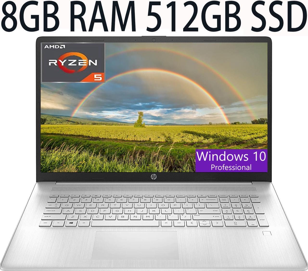 Main image of HP 17 Thin and Light Laptop, AMD Ryzen 5 5500U Processor 6-Core, AMD Radeon Graphics, 8GB DDR4  512GB PCIe SSD, 17.3" diagonal FHD (1920 x 1080) IPS, anti-glare Display, Bluetooth, Windows 10 Pro