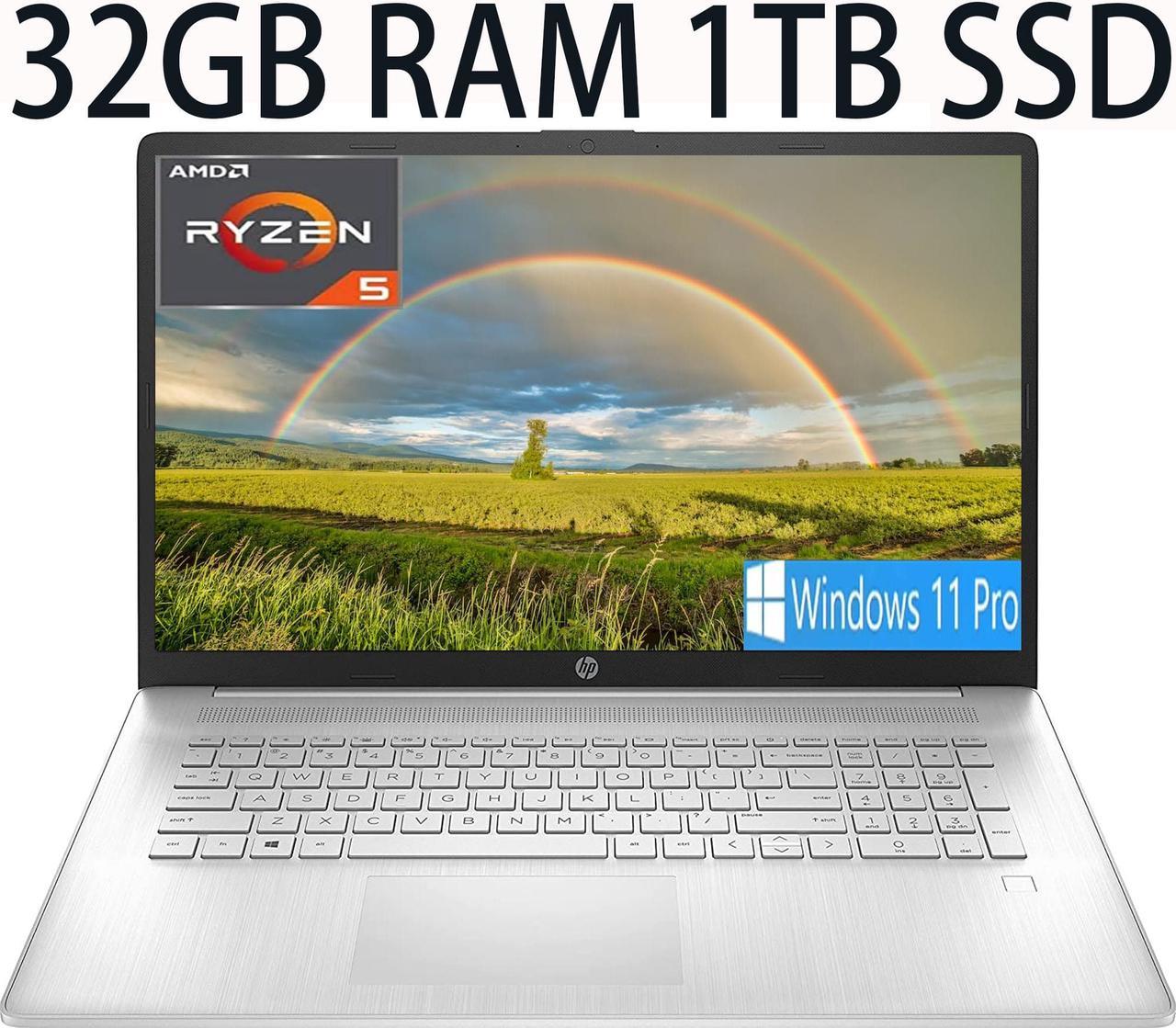 HP 17 Thin and Light Laptop, AMD Ryzen 5 5500U Processor 6-Core, AMD Radeon Graphics, 32GB DDR4  1TB PCIe SSD, 17.3" diagonal FHD (1920 x 1080) IPS, anti-glare Display, Bluetooth, Windows 11 Pro