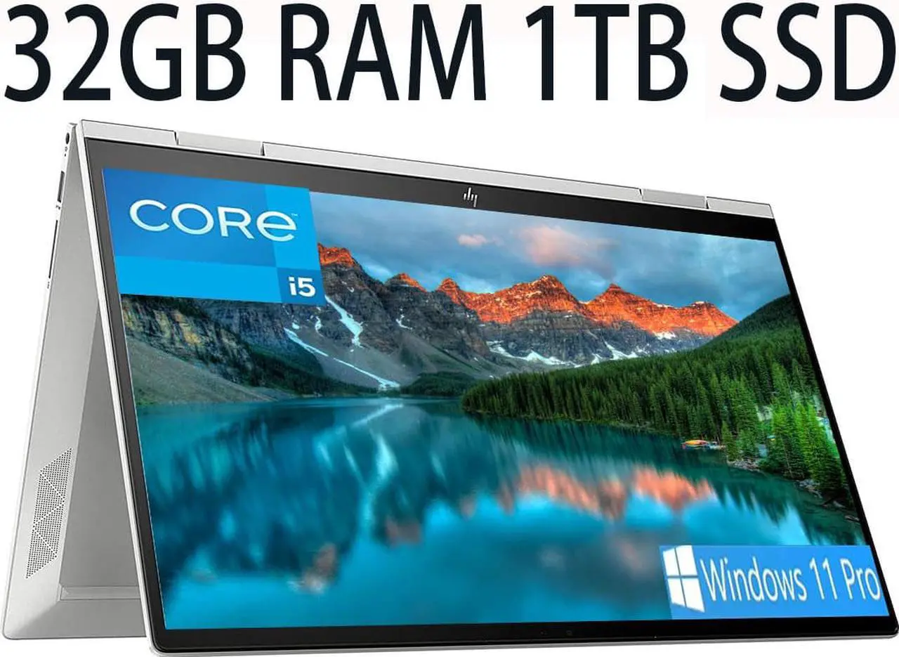 Main image of HP Envy X360 2-in-1 15 laptop, 12th Generation Intel i5-1235U 10-Core, Intel Iris Xe Graphics, 32GB DDR4  1TB PCIe SSD, 15.6FHD IPS Touchscreen, Backlight Keyboard, Bluetooth, Windows 11 Pro