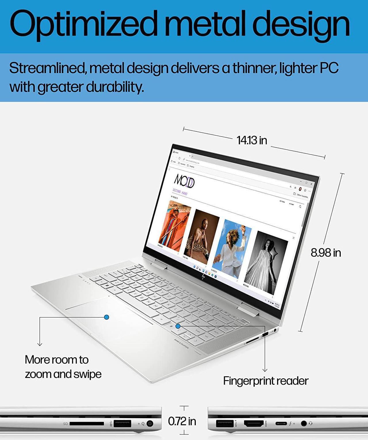 Alt view image 3 of 7 - HP Envy x360 15 2-in-1 Laptop, Intel Core i7-1260P 12-Cores Processor, Intel Iris Xe Graphics, 16GB DDR4  1TB PCIe SSD, 15.6" FHD IPS Touchscreen, WiFi, Backlight Keyboard, FP Reader, Windows 11 Pro