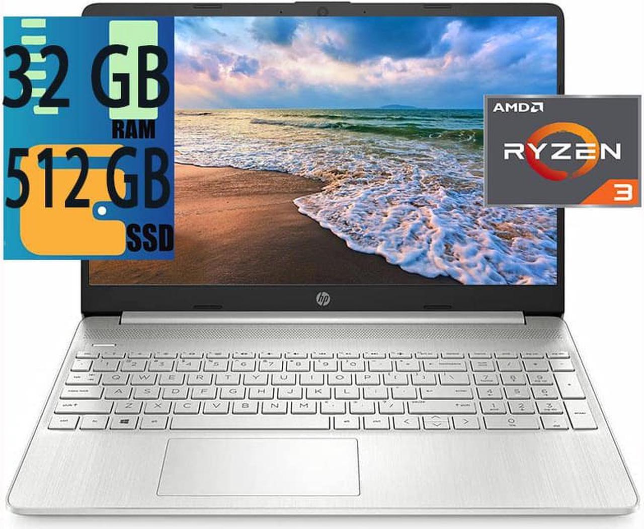 HP 15 laptop, AMD Ryzen3 3250U 2-Cores Processor(Beats i5 7200U), AMD Radeon Graphics, 32GB DDR4  512GB PCIe SSD, 15.6-inch HD Micro-edge Display, WiFi, USB, Bluetooth, HDMI, Webcam, Windows 10