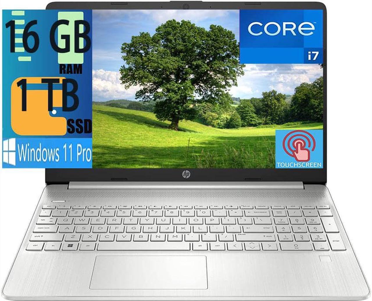 HP 15 laptop, 11th Gen Intel 4-Cores i7-1165G7 Processor, Intel Iris Xe Graphics, 16GB DDR4  1TB PCIe SSD, 15.6" FHD IPS Touchscreen, WiFi, USB, Bluetooth, HDMI, Webcam, Silver, Windows 11 Pro