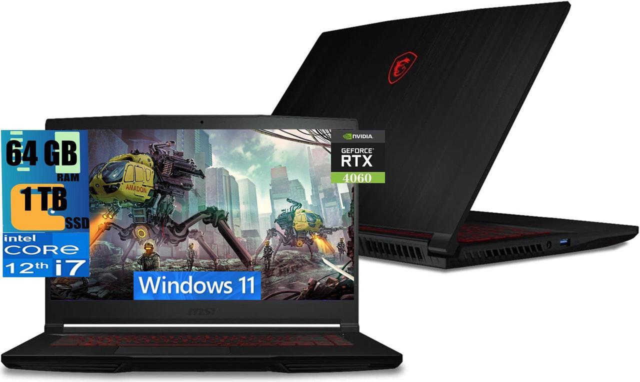 MSI Thin GF63 15 Gaming Laptop, 15.6" Full HD Display, Intel Core i7-12650H 10 Cores, NVIDIA GeForce RTX 4060 8GB GDDR6, 64GB DDR4  1TB PCIe SSD, Wi-Fi 6 + Bluetooth 5.2, Windows 11