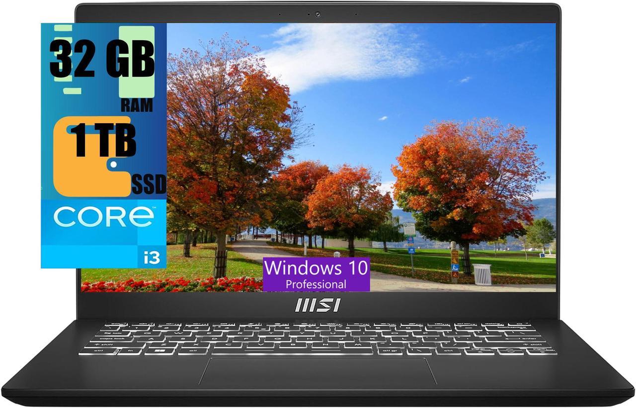 MSI Modern 14 Laptop, 14" Full HD (1920x1080) 60Hz Display, Intel Core i3-1215U 6 Cores processor, Intel Iris Xe Graphics, 32GB DDR4  1TB PCIe SSD, 180-Degree Lay-Flat, Type C, Windows 10 Pro