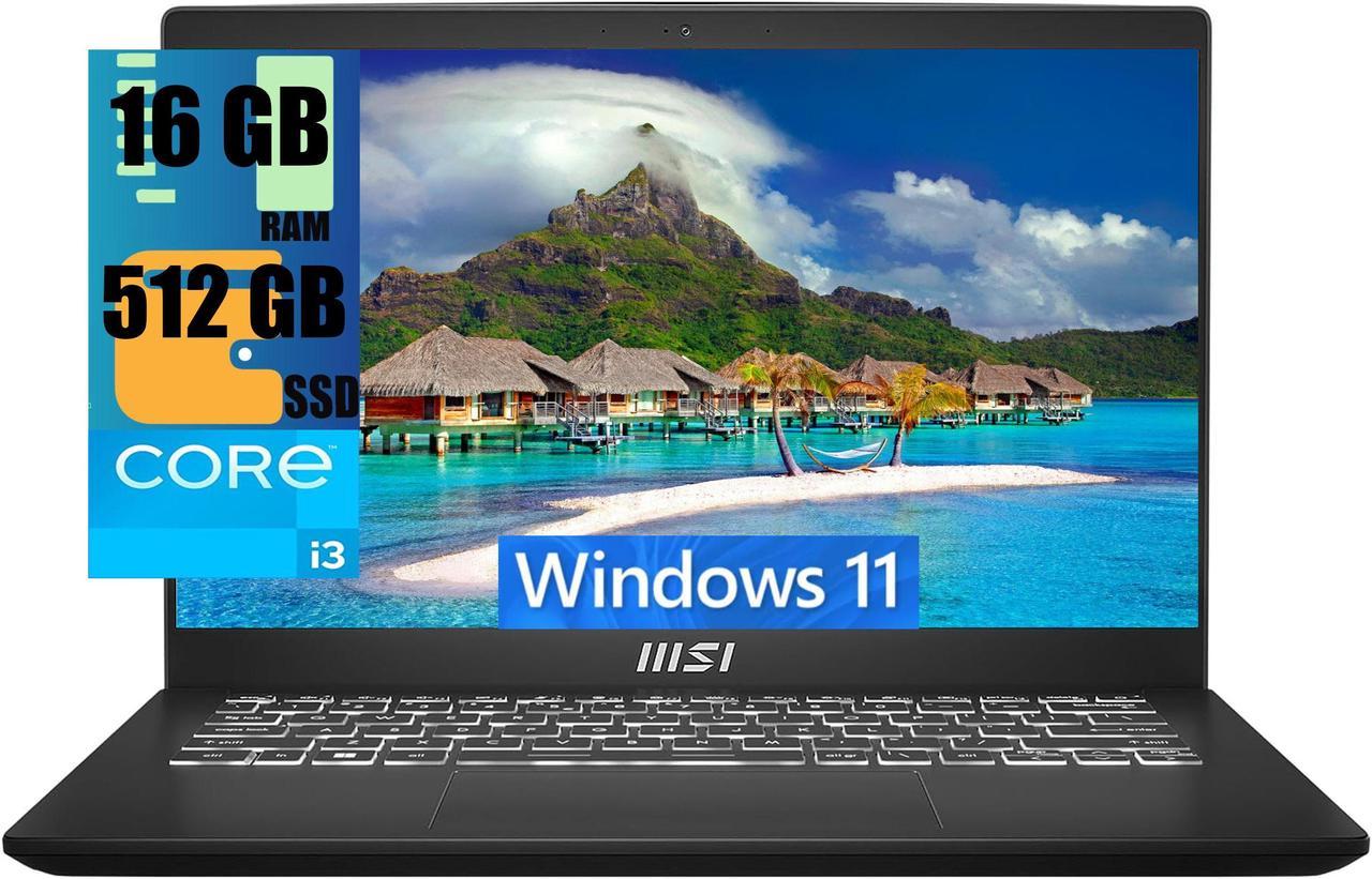 MSI Modern 14 Laptop, 14" Full HD (1920x1080) 60Hz Display, Intel Core i3-1215U 6 Cores processor, Intel Iris Xe Graphics, 16GB DDR4  512GB PCIe SSD, 180-Degree Lay-Flat, Type C, Windows 11