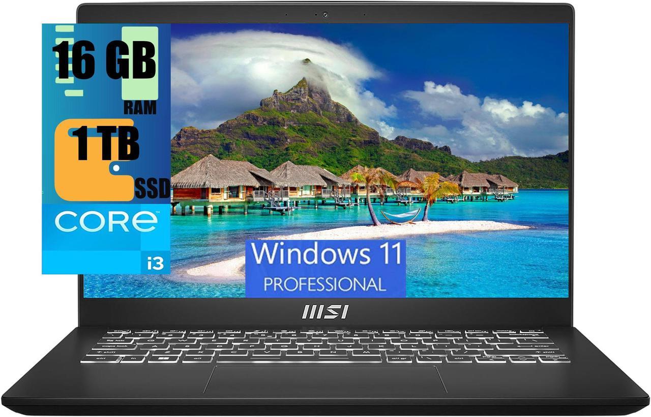 MSI Modern 14 Laptop, 14" Full HD (1920x1080) 60Hz Display, Intel Core i3-1215U 6 Cores processor, Intel Iris Xe Graphics, 16GB DDR4  1TB PCIe SSD, 180-Degree Lay-Flat, Type C, Windows 11 Pro