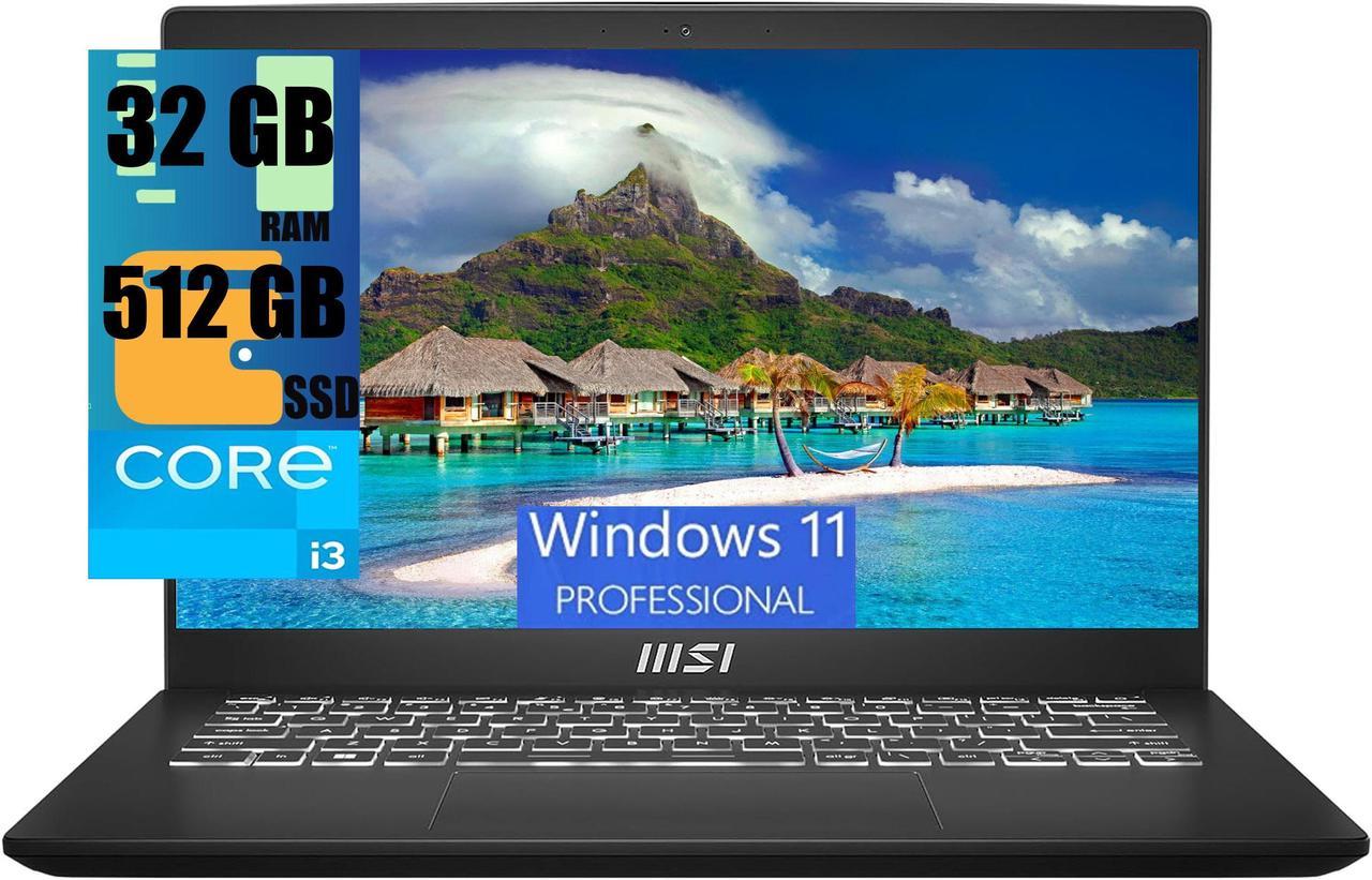 MSI Modern 14 Laptop, 14" Full HD (1920x1080) 60Hz Display, Intel Core i3-1215U 6 Cores processor, Intel Iris Xe Graphics, 32GB DDR4  512GB PCIe SSD, 180-Degree Lay-Flat, Type C, Windows 11 Pro