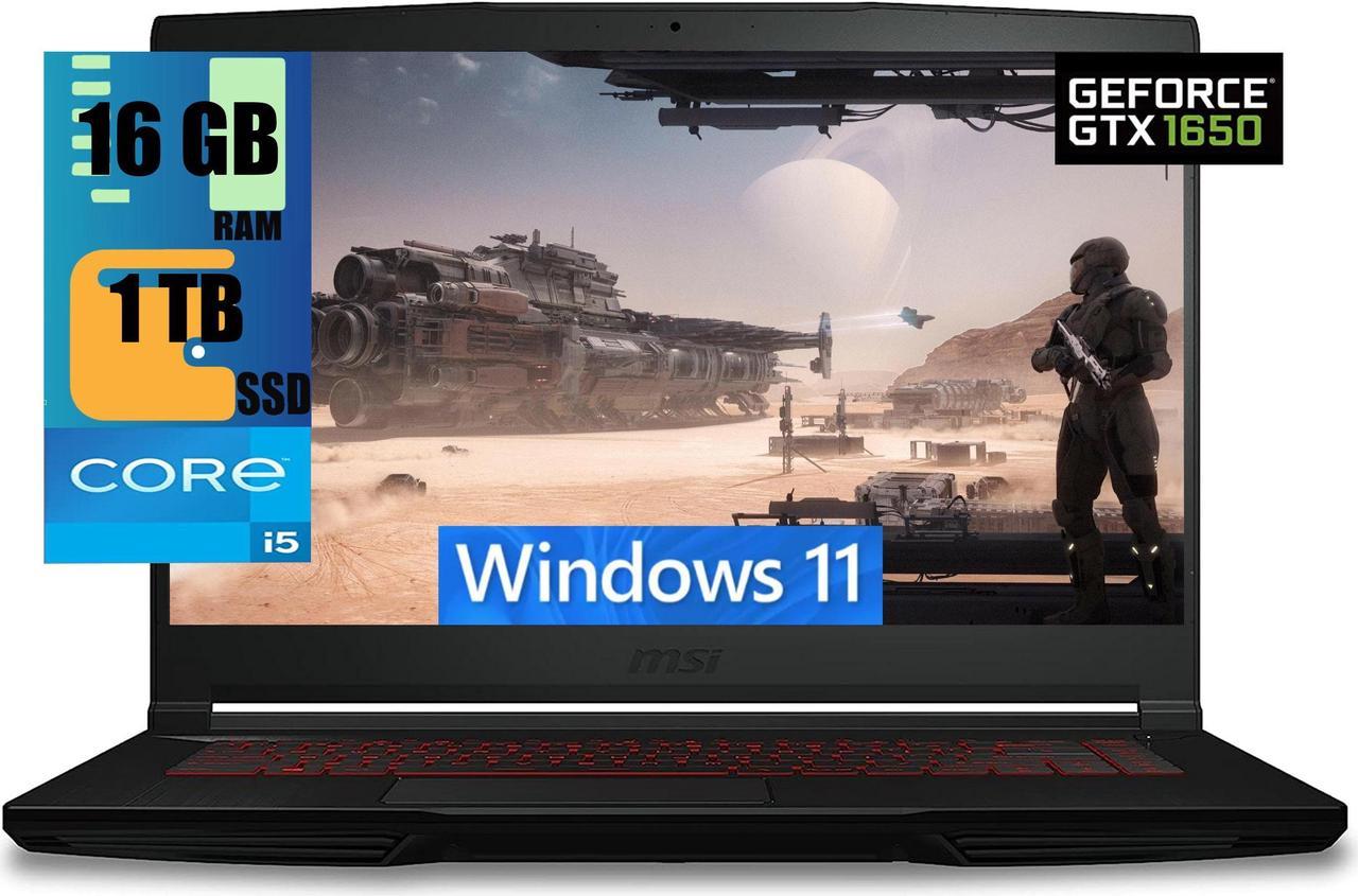 MSI GF63 Thin 15 Gaming Laptop, 15.6" FHD Display, 11th Generation Intel Hexa-Core i5-11400H 6 core Processor, NVIDIA GeForce GTX 1650 4GB, 16GB DDR4  1TB PCIe SSD, Backlit USB-C, Windows 11